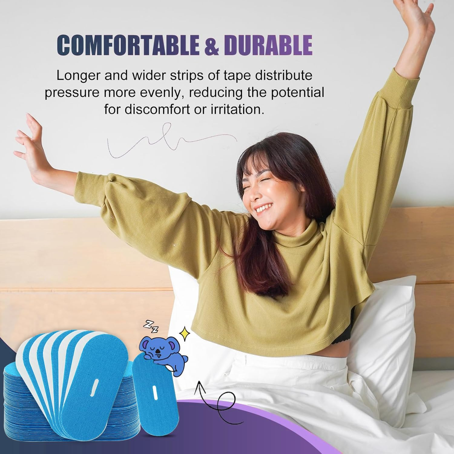 60 Count Mouth Tape for Sleeping, anti Snoring Sleep Tape - Improved Nose Breathing, Pain Free Removal, Hypoallergenic, Latex Free & Gentle on Skin - Adhesive Cotton Tape image number 3