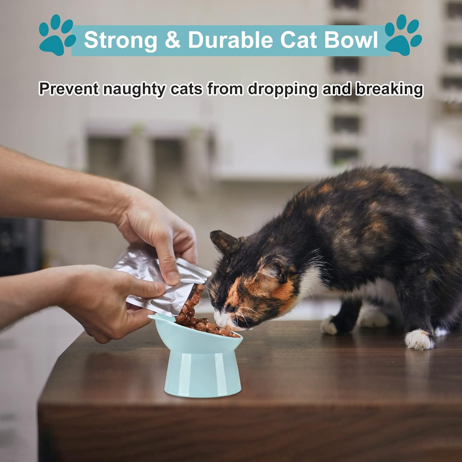 Raised Cat Bowl, Tilted Elevated Food Water Bowls, Cute Cat-Ear-Shaped Cat Feeding Bowls, Neck Protection 45&deg; Slanted Bowl for Dogs and Cats/86 image number 2
