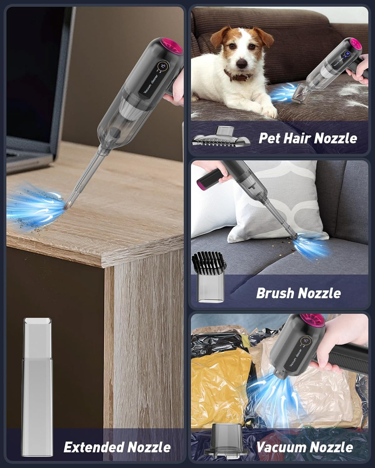 Car Vacuum Cleaner, 15000PA Mini Portable Handheld Car Vacuum Rechargeable Dust Buster, Wireless Air Blower, LED Display Powerful Cordless Vacuum Cleaner for Home Pet Hair Office (Red)