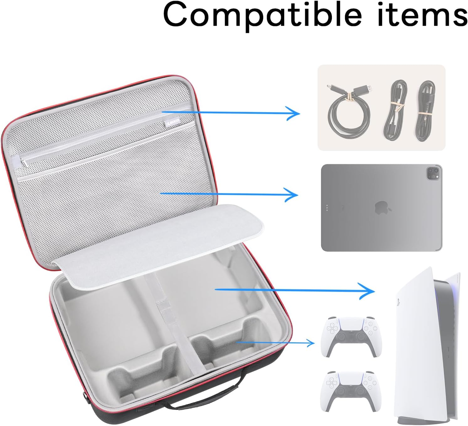 RLSOCO Case for Playstation 5 Pro, Travel Hard Shell Carrying Case, Holds PS5 Pro Console X1, Controller X2, Charger X1, Portable Screen X1, Game Discs and More - with Shoulder Strap (Case Only) image number 2