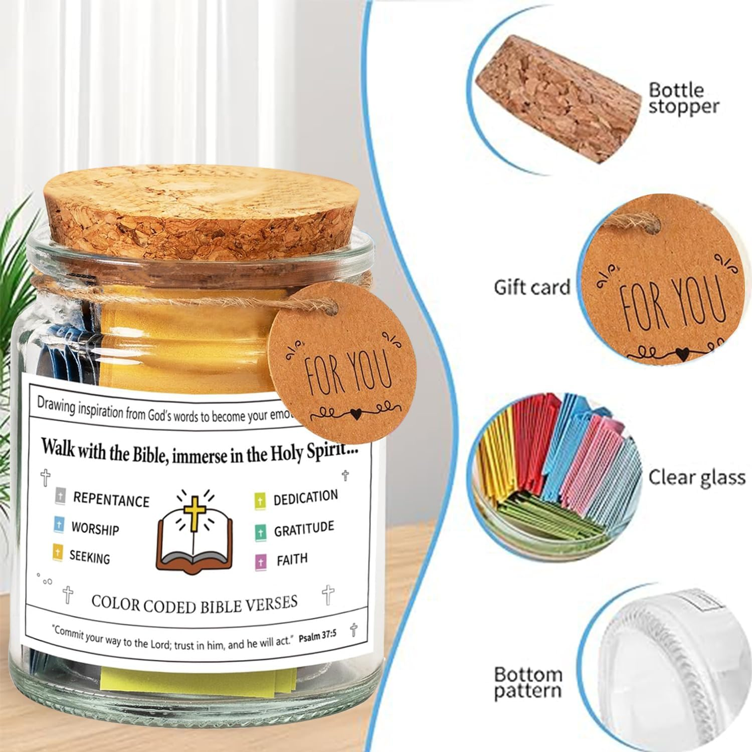 Bible Verse Jar,Bible Verses for Emotions and Feelings, Daily Scripture Prayer Hope Jar, Faith Based Gifts, Religious Graduation Gift,Blessings Jar,Religious Gifts for Men Women image number 3