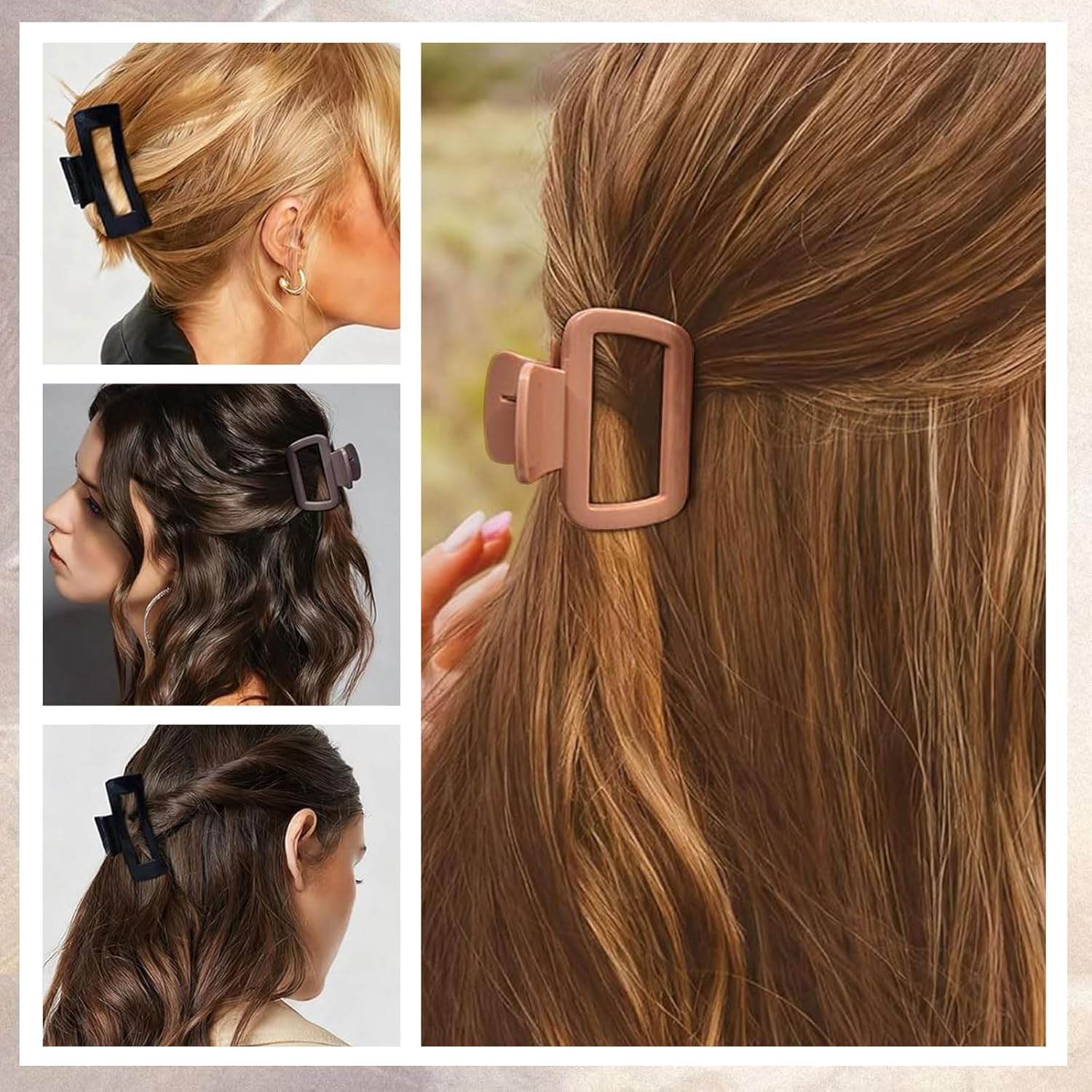 Muorruo 6-Pack Silicone Hair Clips in 2 Designs, Flexible and Soft Hair Clips for Women | Rectangular, Small and Large, Comfortable Hair Clips (Dark Khaki, Coffee, Black)