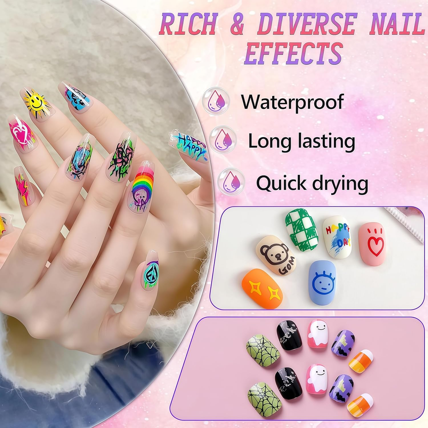 Nail Art Pens Drawing Set, 12 Colors 3D Quick-Dry 0.5MM Nail Polish Pens, 2026 DIY Nail Art Marker Graffiti Dotting Pen for Nails Art Design Manicure Nail DIY Decoration image number 3