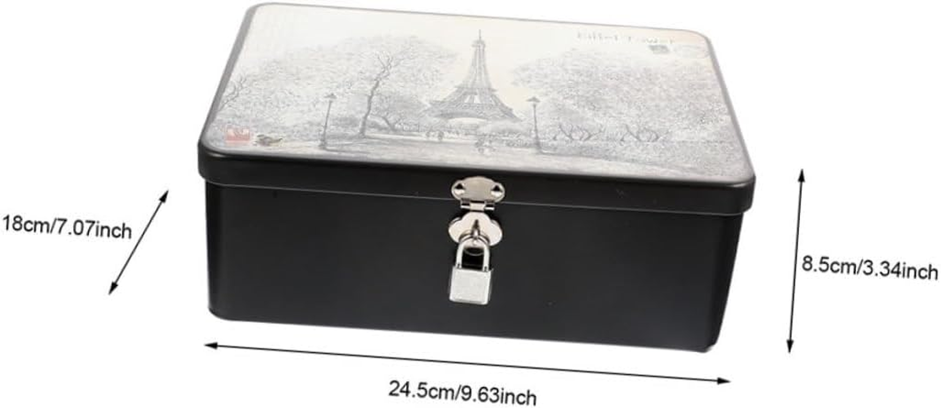 Large Retro Tinplate Storage Box Lock and Key, Metal Tinplate Keepsake and Jewelry Organizer for Desktop, Secure Lockable Tin Case Suitable for Home and Office Storage image number 6