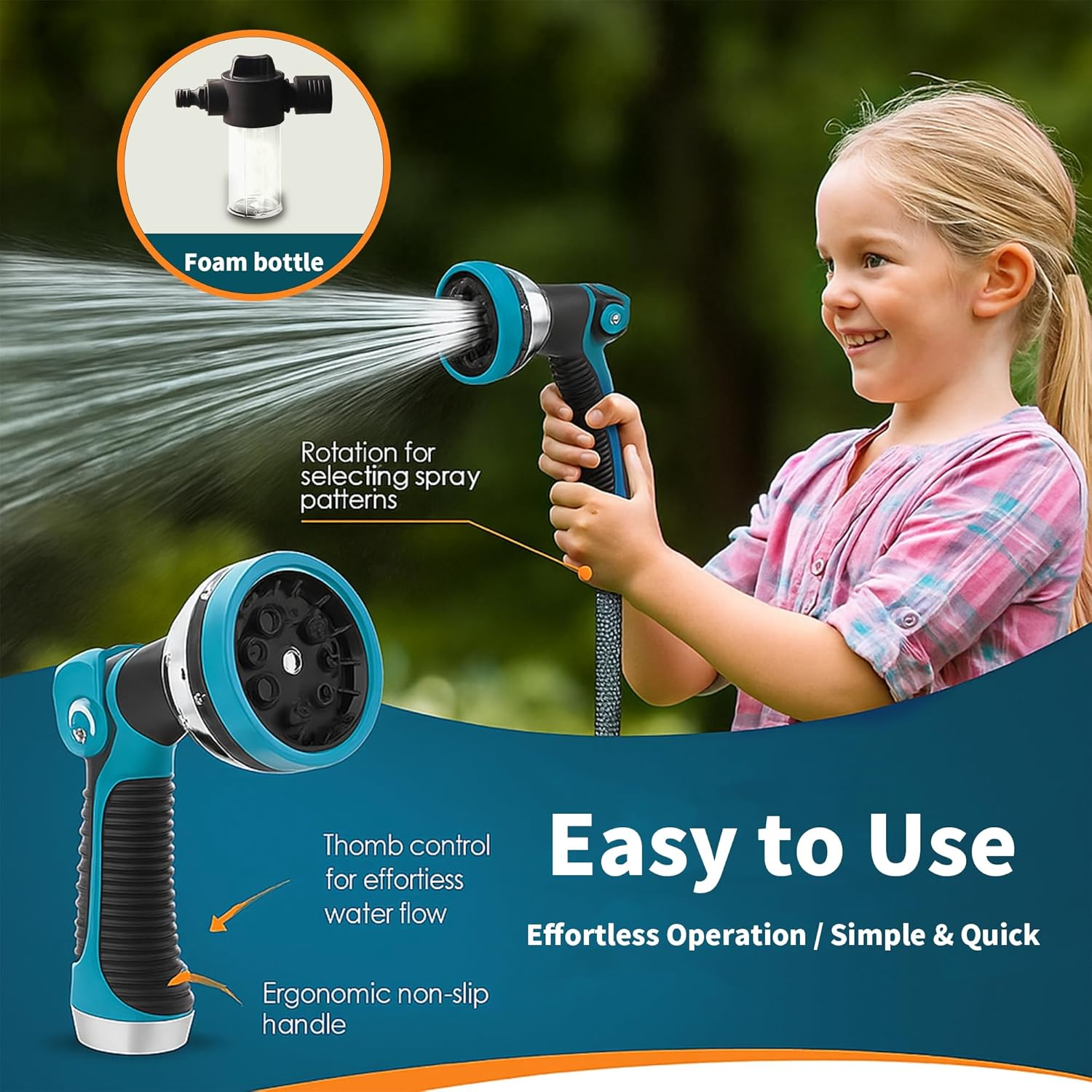 Expandable Garden Hose with 10-Pattern Spray Nozzle & Foam Bottle, Kink-Free Flexible Water Hose, Retractable Water Hose High Pressure with Holder & Quick Connector for Car Wash & Lawn Watering