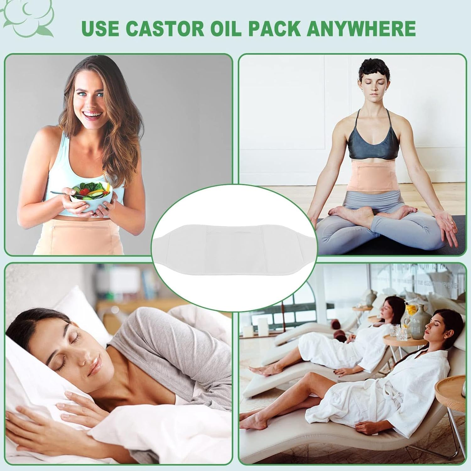 Castor Oil Compress - Castor Oil Belly Packle - Leak anti Oil Covering Organic Castor Pack Wrap Adjustable Strap, Reusable for Men image number 1