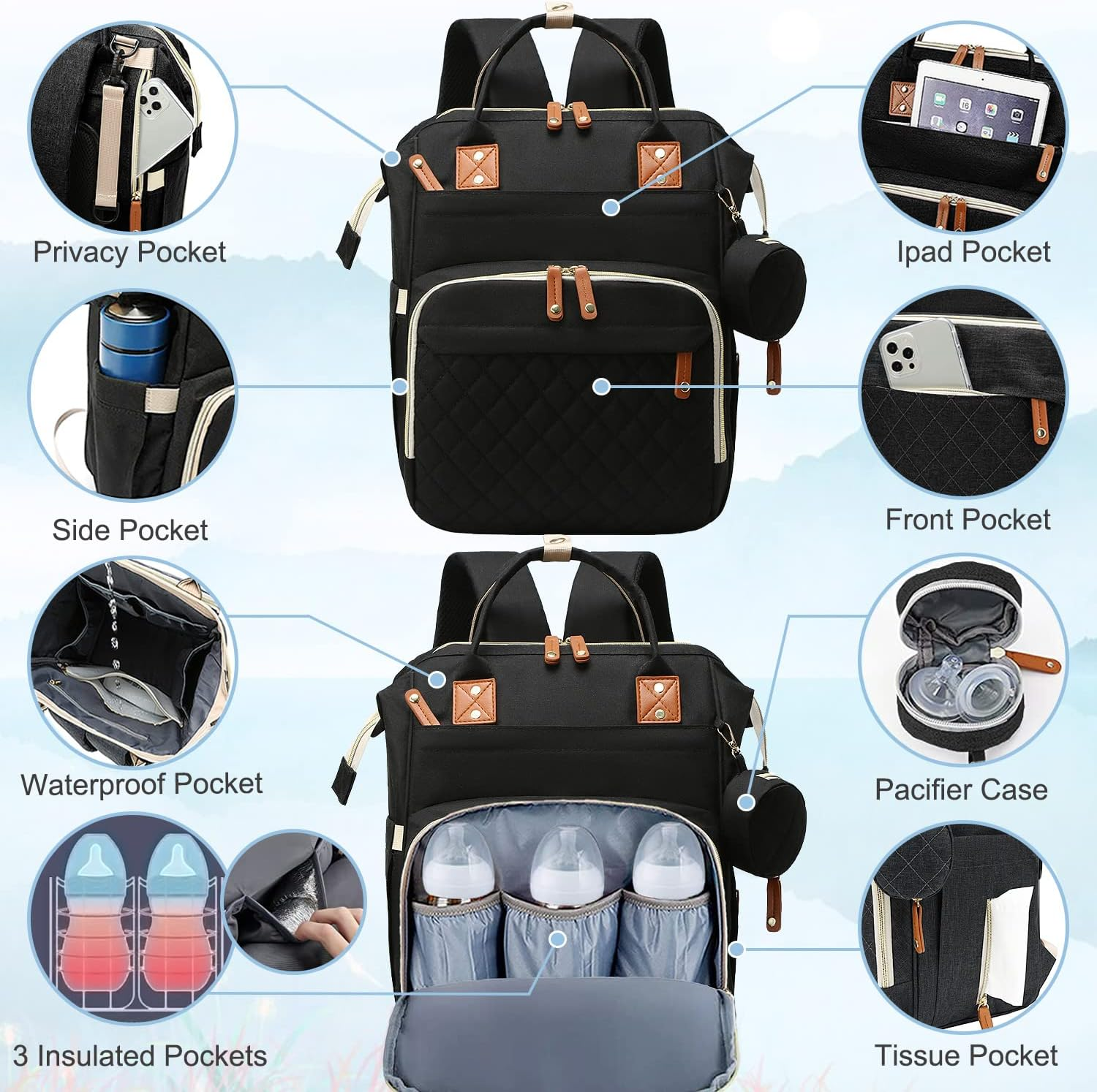 Diaper Bag Backpack Baby Bag, Baby Girl Boy Diaper Bag for Dad Mom with Pad