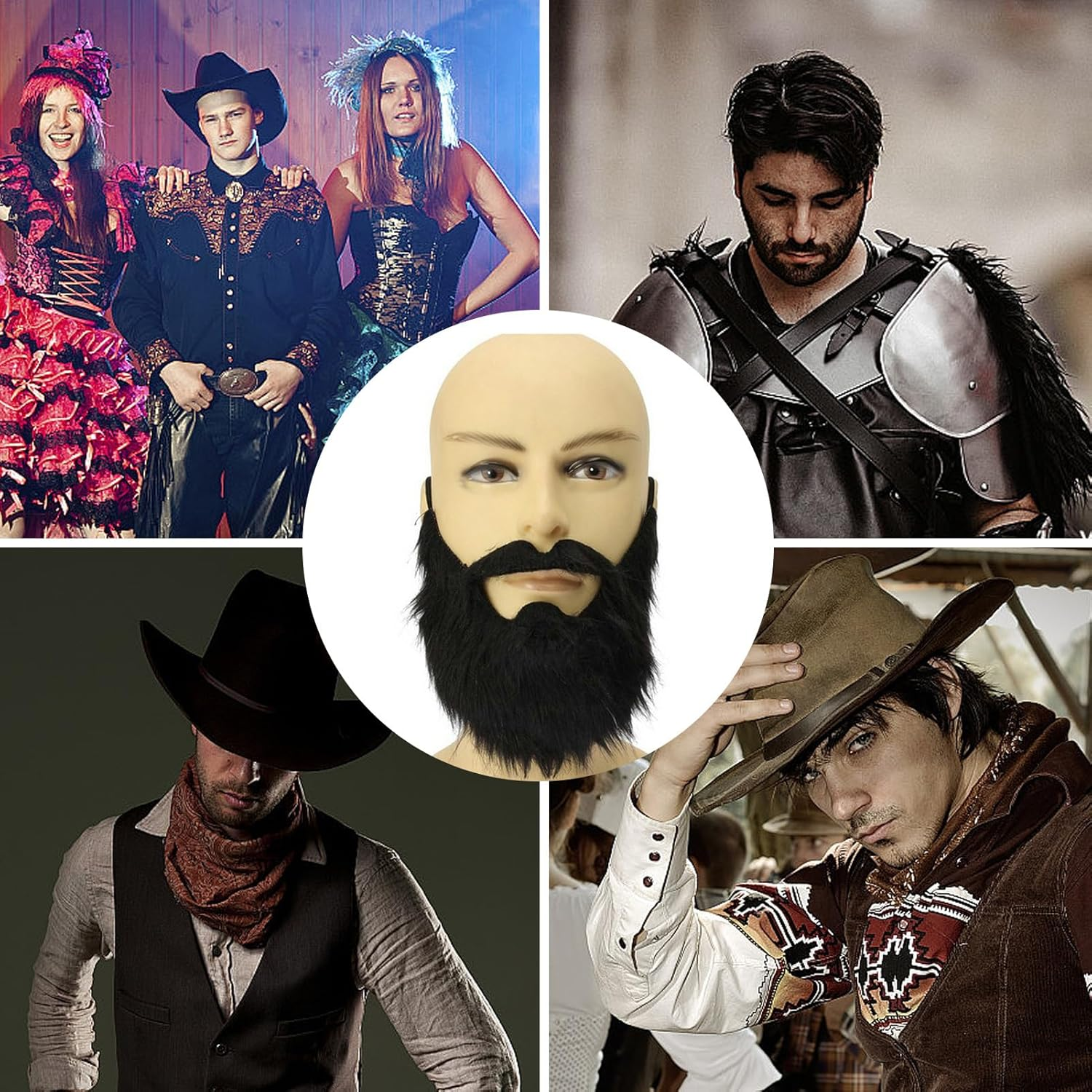 Funny Back Fake Beard | Novelty Black Hair Halloween Cosplay Props,Halloween Supplies Fake Mustache for Costume False Beards, Carnival Holiday Halloween Pochy image number 1