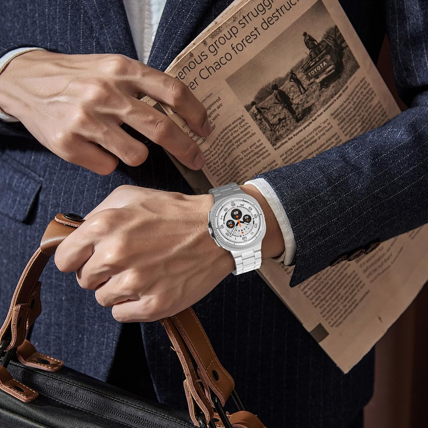 Metal Band Compatible with Samsung Galaxy Watch 8 40Mm 44Mm/8 Classic 46Mm Band Men Women, Titanium Stainless Steel Chain Strap with Folding Clasp for Galaxy Watch 8 Bands image number 4