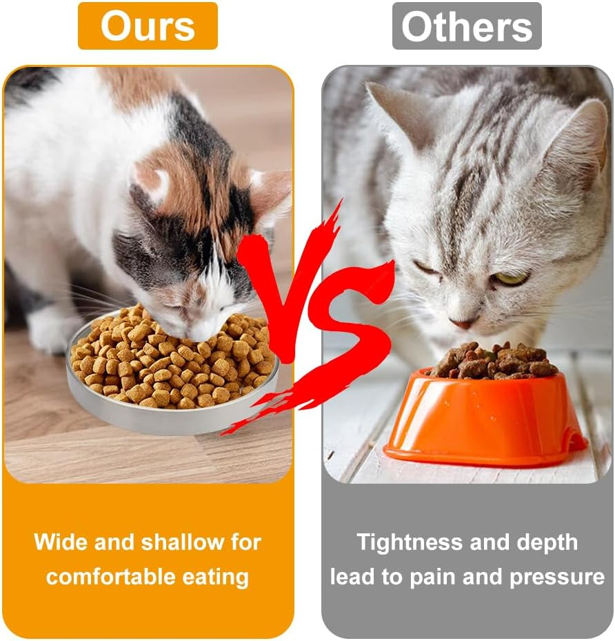 Pack of 2 Flat Stainless Steel Cat Bowls, Stainless Steel Cat Bowls, Stainless Steel Cat Bowls, Metal 304, Flat Cat Bowls, Drop-Proof, Easy to Clean, for Kittens, Small Dogs image number 1