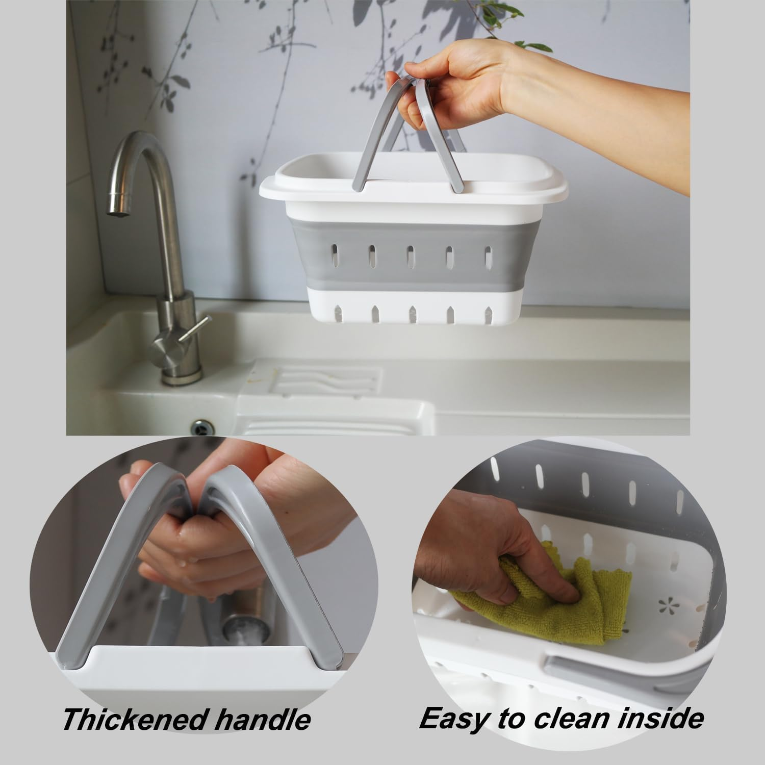 LABUBU Portable Folding Plastic Bath Caddy with Handle, Perforated, Travel Bathroom Organizer for Bedroom, Bathroom, Shower, Dorm Room, Camping and RV Use (Grey, 1 Pack) image number 1