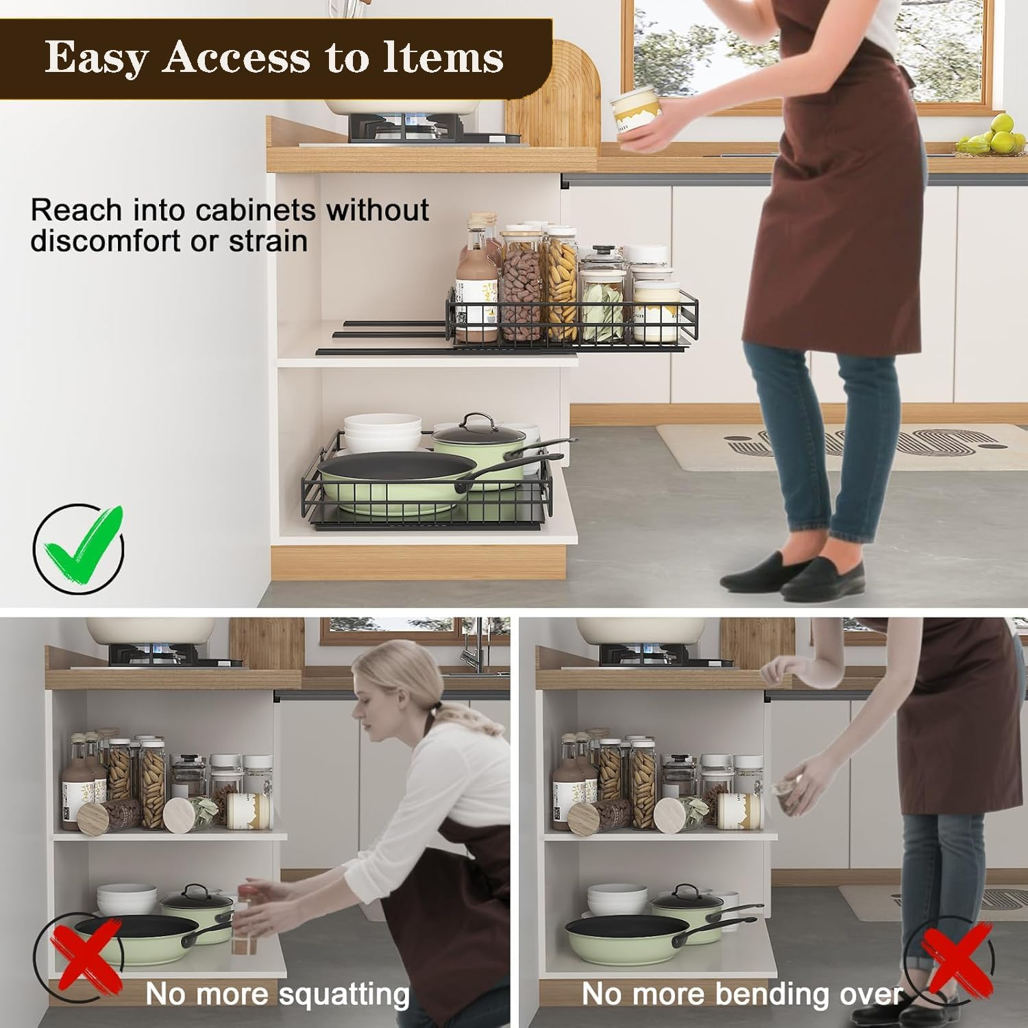 Pull Out Drawers for Cabinets Expandable, 2 Pack Pull Out Cabinet Organizer Adhesive, Slide Out Drawers Shelves for Kitchen Cabinets Organization Adjustable Width 12.2-20.7In