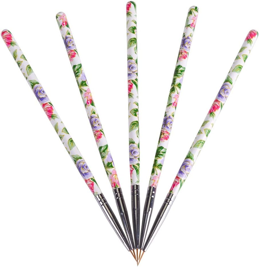 5Pcs Flower Handle Nail Art Brush Pen Professional Nail Art Paint Drawing Brush Kit Nail Manicure Tools 14Cm Zhengpingpai image number 2