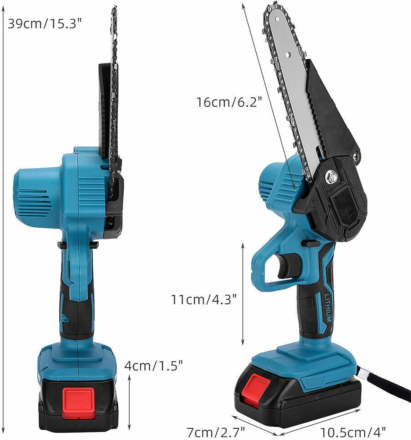 6" Mini Chainsaw Cordless Electric Pruning Shears One-Handed Portable Chain Saw with 2 Battery 2 Chains Safety Lock Gloves Brushless Motor for Branch Wood Cutting Garden Tree Logging Trimming Blue image number 1