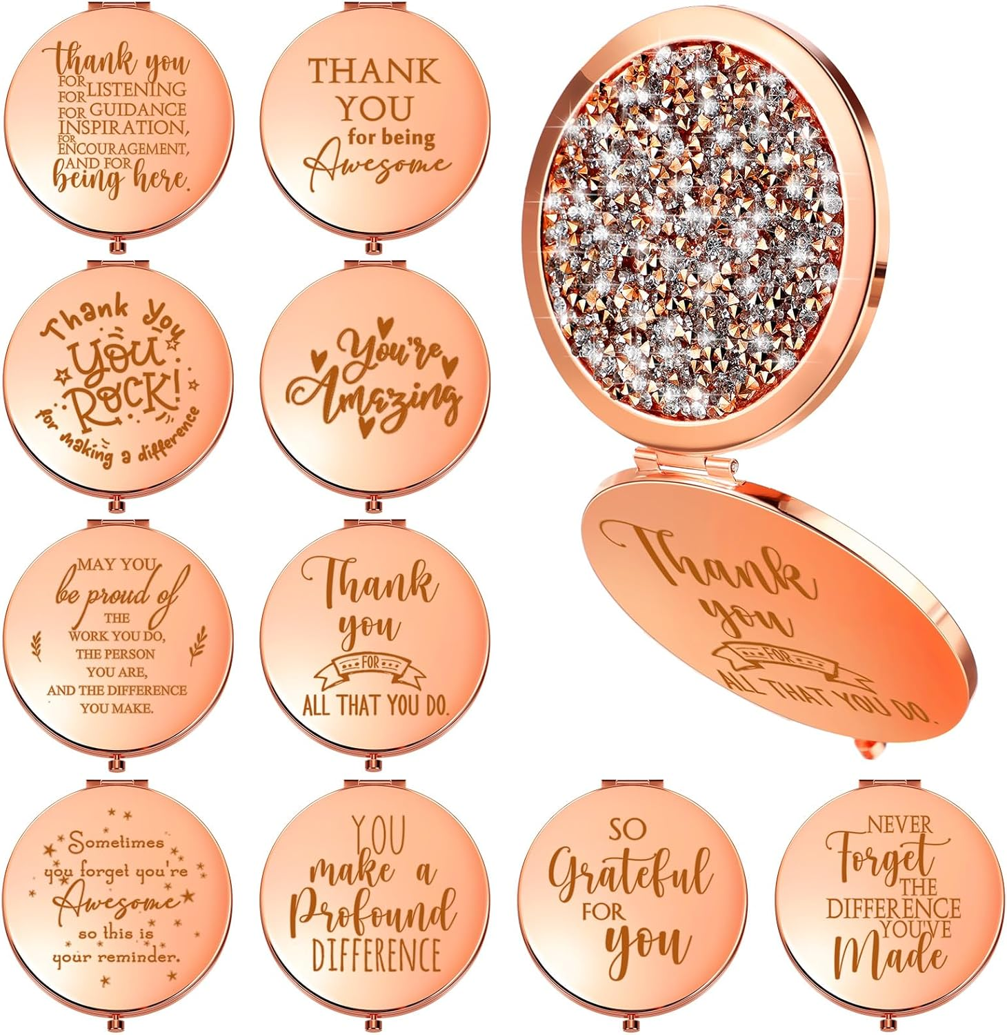 Kathfly 10 Pcs Thank You Gifts Bulk Inspirational Compact Mirror Employee Appreciation Gifts May You Be Proud Magnifying Pocket Mirror Gifts for Christmas Women Teacher Gift Coworker(Multicolored)