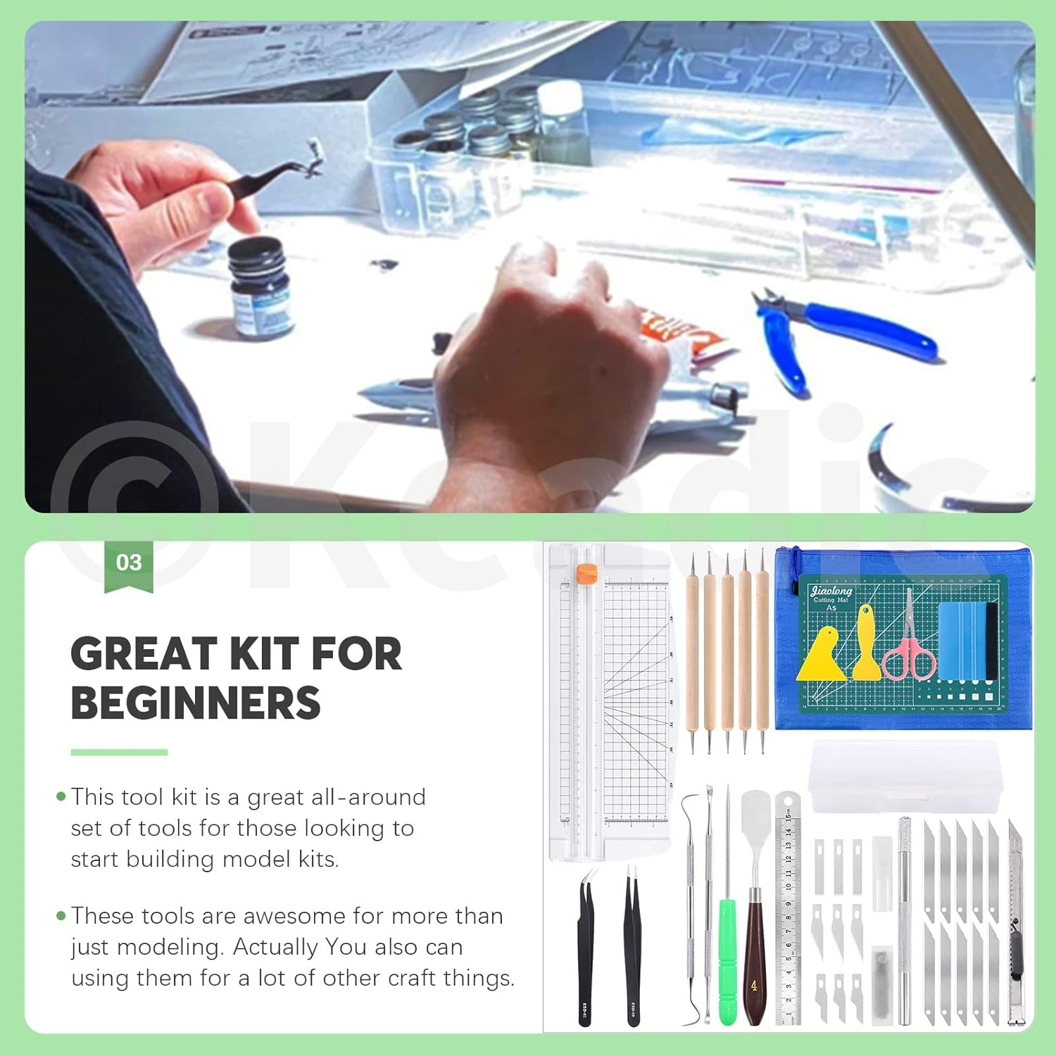 Keadic 31Pcs Professional Model Tools Compatible with Gundam Vinyl Weeding Tool Includes Paper Trimmer Cutting Board Utility Knife with Blades Hobby Building Tools Craft Set for Modeling Scrapbooking image number 6