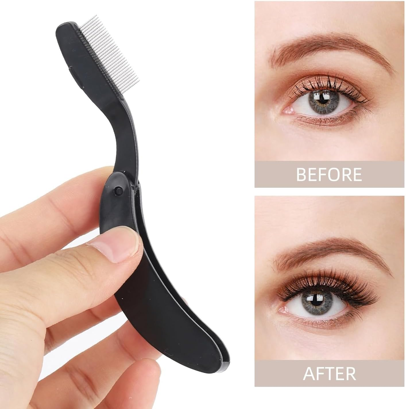 2 Pack Folding Eyelash Comb Lash Separator Tool, Black Eyebrow Comb Metal Teeth Eyelash Brush Tool for Lash Brow Makeup Beauty Tools image number 1