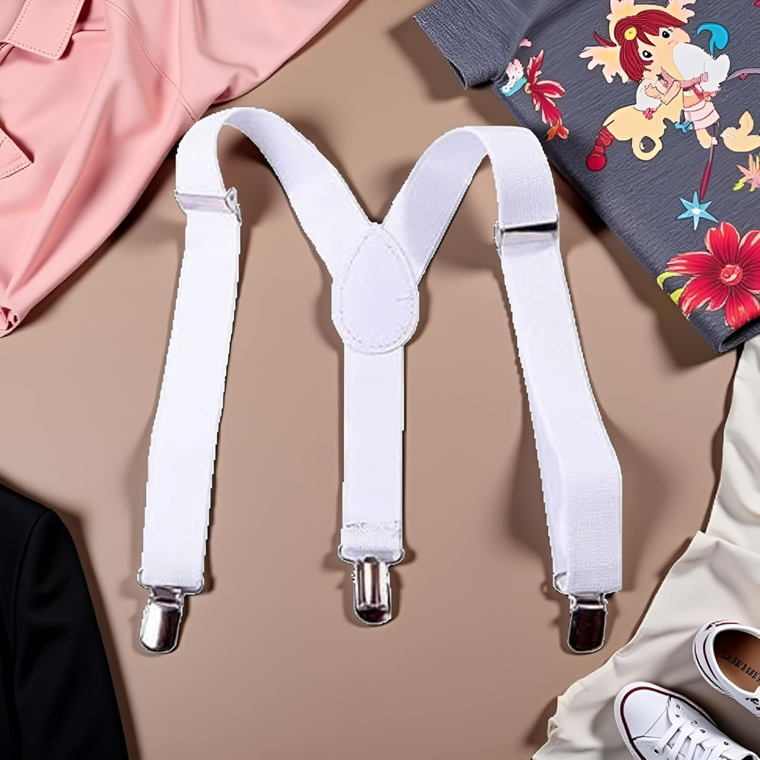 White Child Kids Girls Boys Suspenders Braces, Adjustable Clip on Y-Back Elastic Suspenders with Metal Clips for Girls Boys' Accessories, Clothing, Shoes and Jewelry image number 6