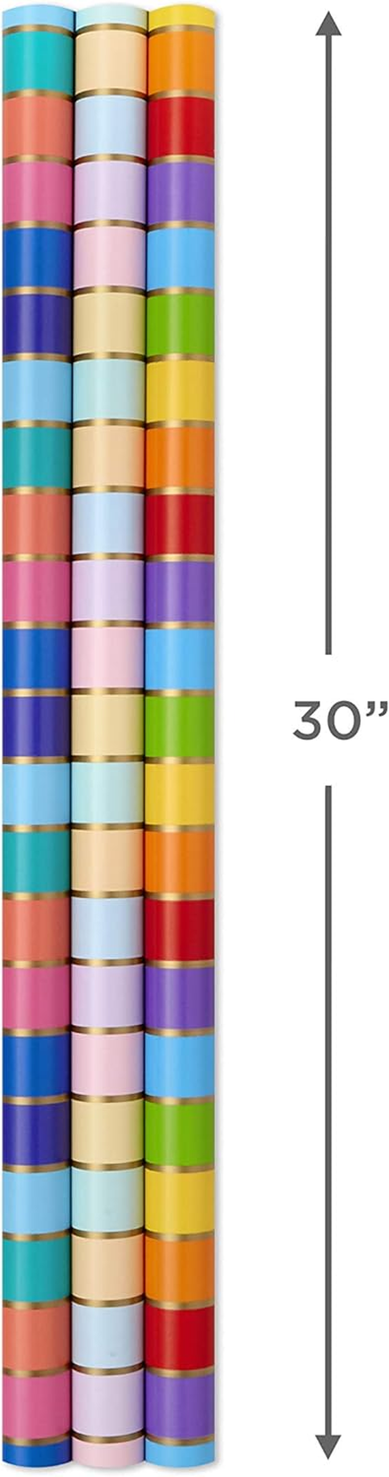 Hallmark Rainbow Wrapping Paper Rolls for Graduation, Birthday, Wedding, All Occasion - Colorful Striped Gift Wrap Paper (Set of 3 Reversible Rolls: 75 Sq. Ft. TTL.) image number 5