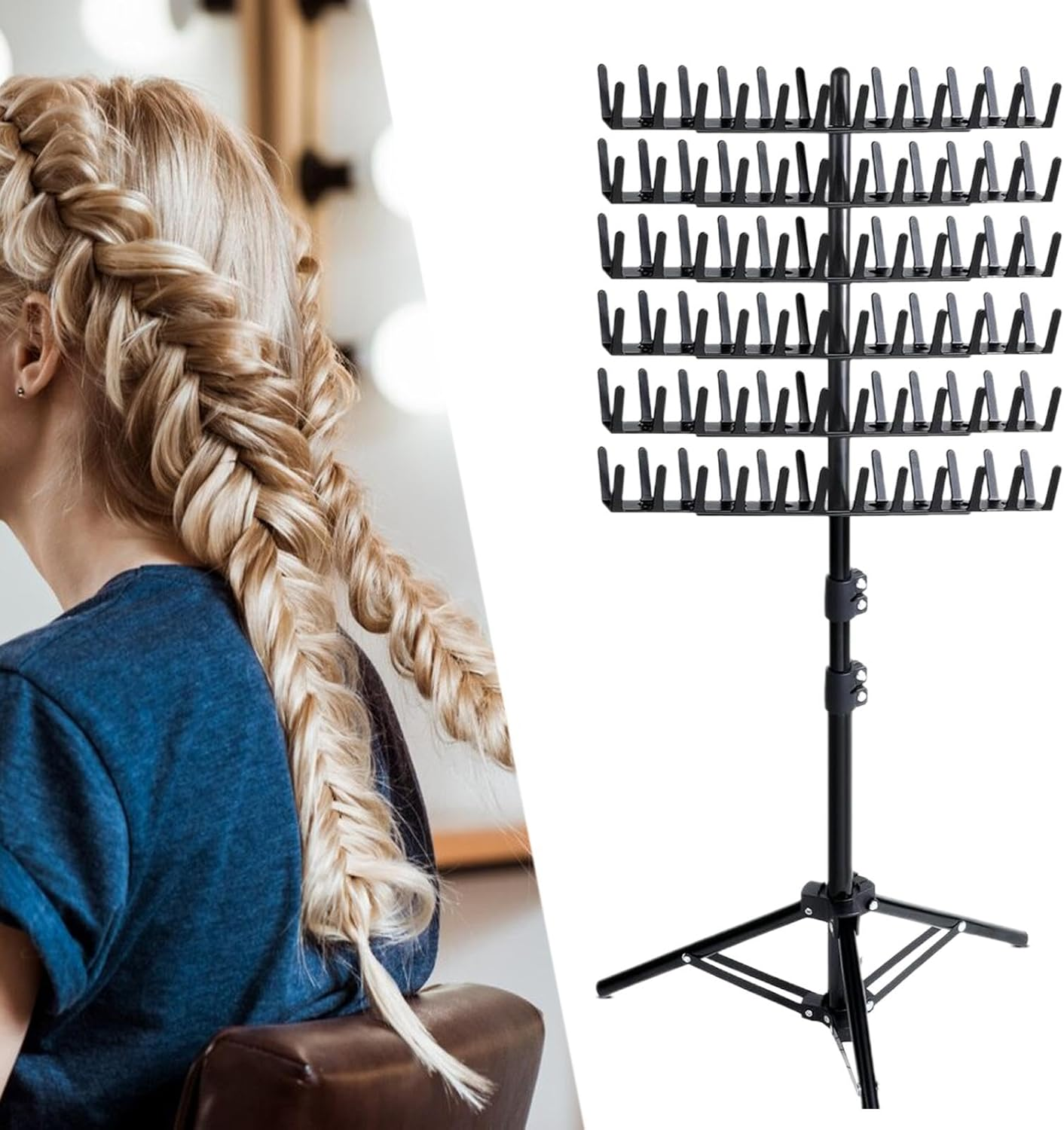 JAYIOLA Braiding Hair Rack Standing,Standing Braid Rack,144 Pegs Double Sided Standing,Hair Stand for Hair Extensions - Black image number 4