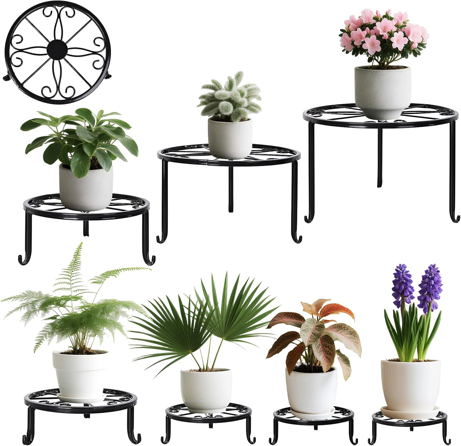 7 Pack Metal Plant Stands, Ditind Heavy Duty Potted Stand Holder for Multiple Plant, Rustproof Iron Flower Pot Stands for Outdoor Indoor, round Plant Pot Shelf Supports Decor Racks for Garden Home image number 6