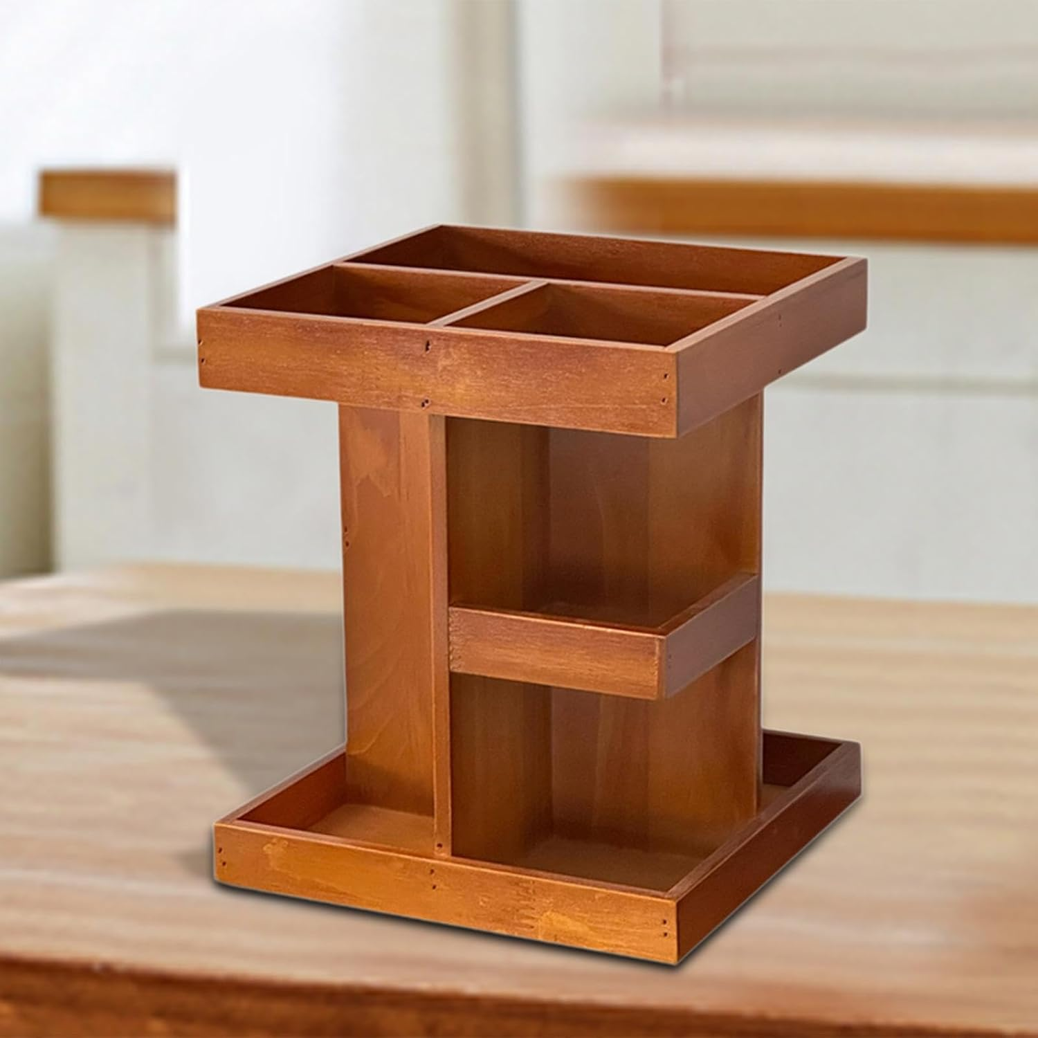 OIIBWQ 360 Rotating Makeup Organizer Wooden Makeup Holder Cosmetic Organizer for Vanity image number 6