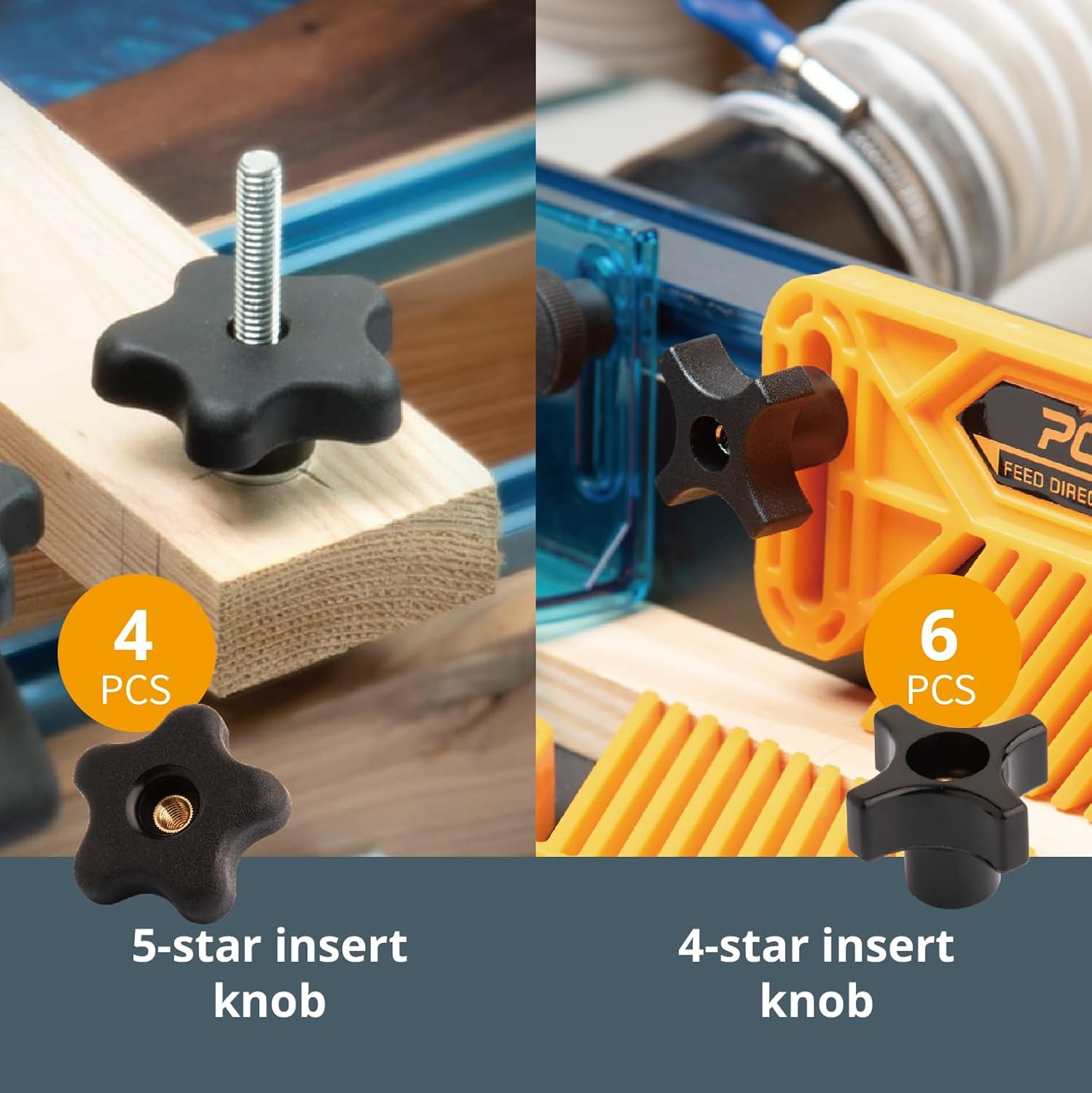 POWERTEC 71127 128 Piece Set T Track Knob Kit W/ 5 Star Knob, 1/4-20 Threaded Bolts and Washers, T Track Accessories for Woodworking Jigs and Fixtures image number 3