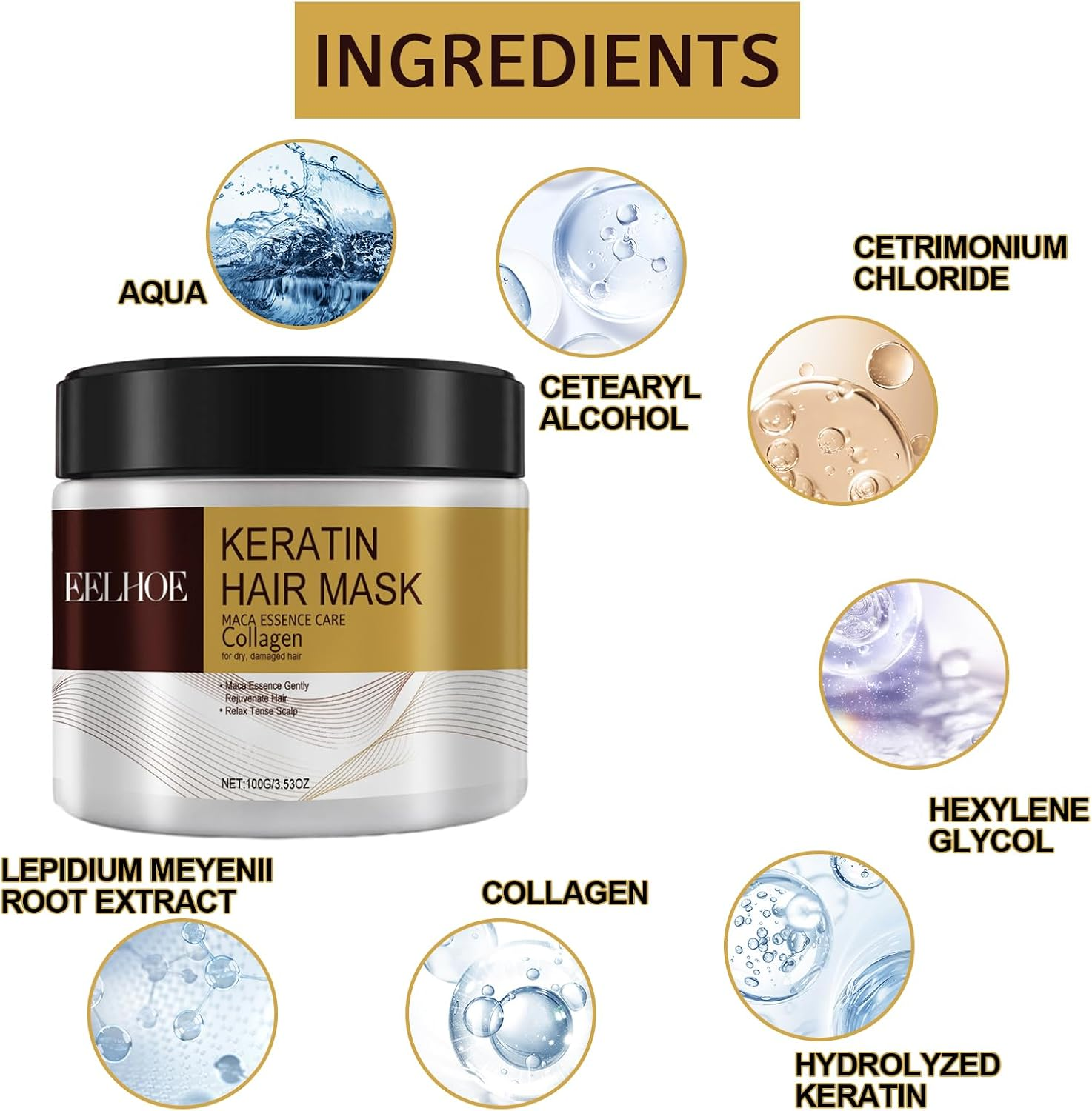 Intensive Repair Hair Mask with Cetyl Alcohol & Cetrimonium Chloride &ndash; Deep Conditioning Treatment for Damaged Hair, Repairs Split Ends & Tangles, Lightweight Non-Greasy Formula image number 6