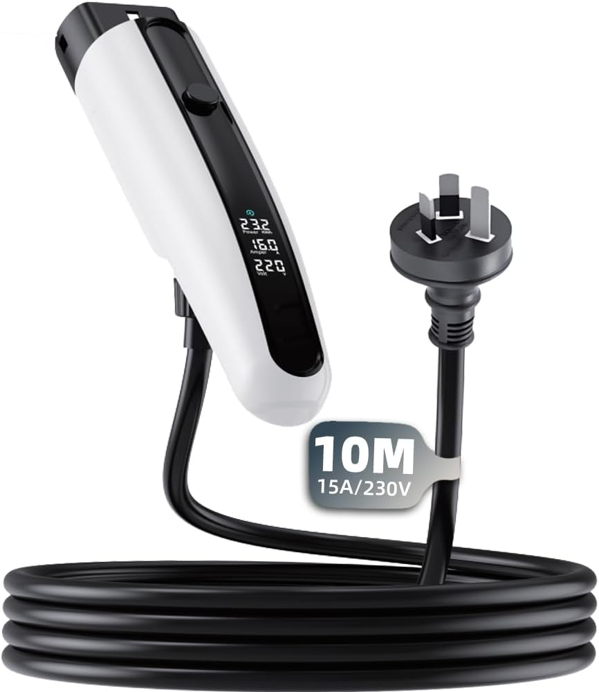 VINLEN Type 2 EV Charger - 3.5KW, 10M Cable, Adjustable Current (10A-15A), Compatible with Australian 10A & 15A Power Socket (Adapter Included), Compatible with Tesla, BYD, MG, Kia, Polestar & More image number 2