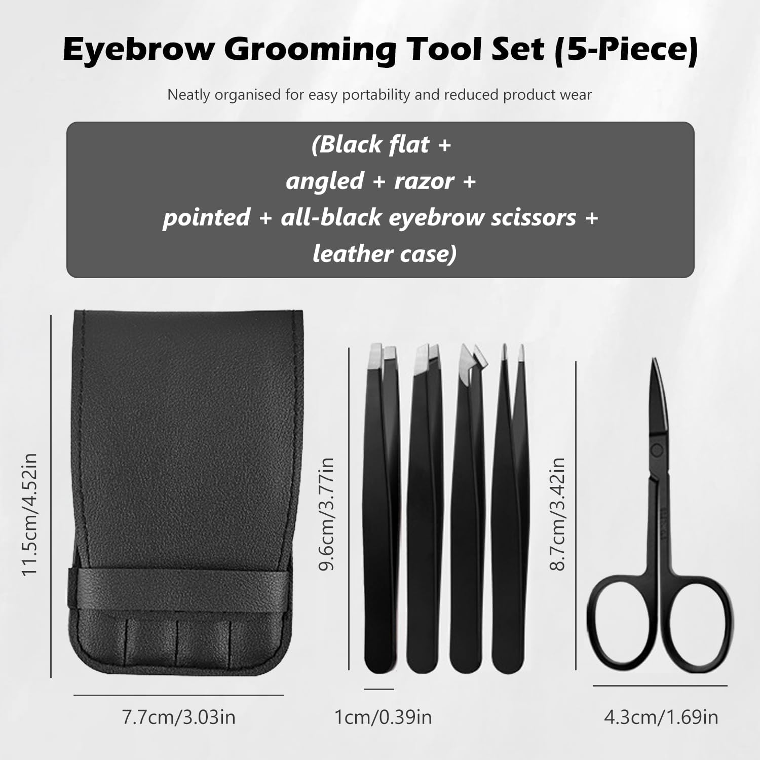 WALWAL 5 Piece Stainless Steel Tweezers Set with Scissors Flat Slant Knife Point for Eyebrow Hair Removal