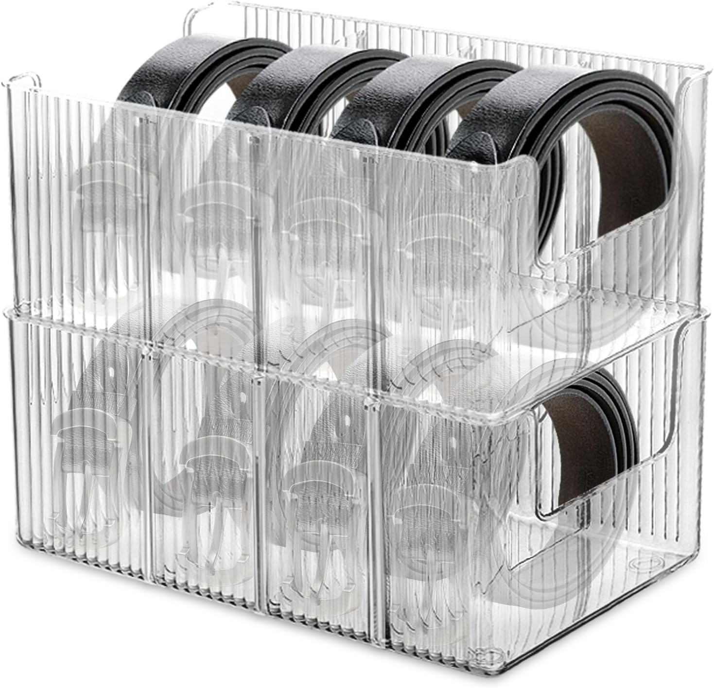 NIPUAEGO 2Pcs Belt Organizer Box, Space Saving Design Three Detachable Partition Belt Storage Case for Closet Dresser 26&times;13.5&times;10.5Cm image number 5