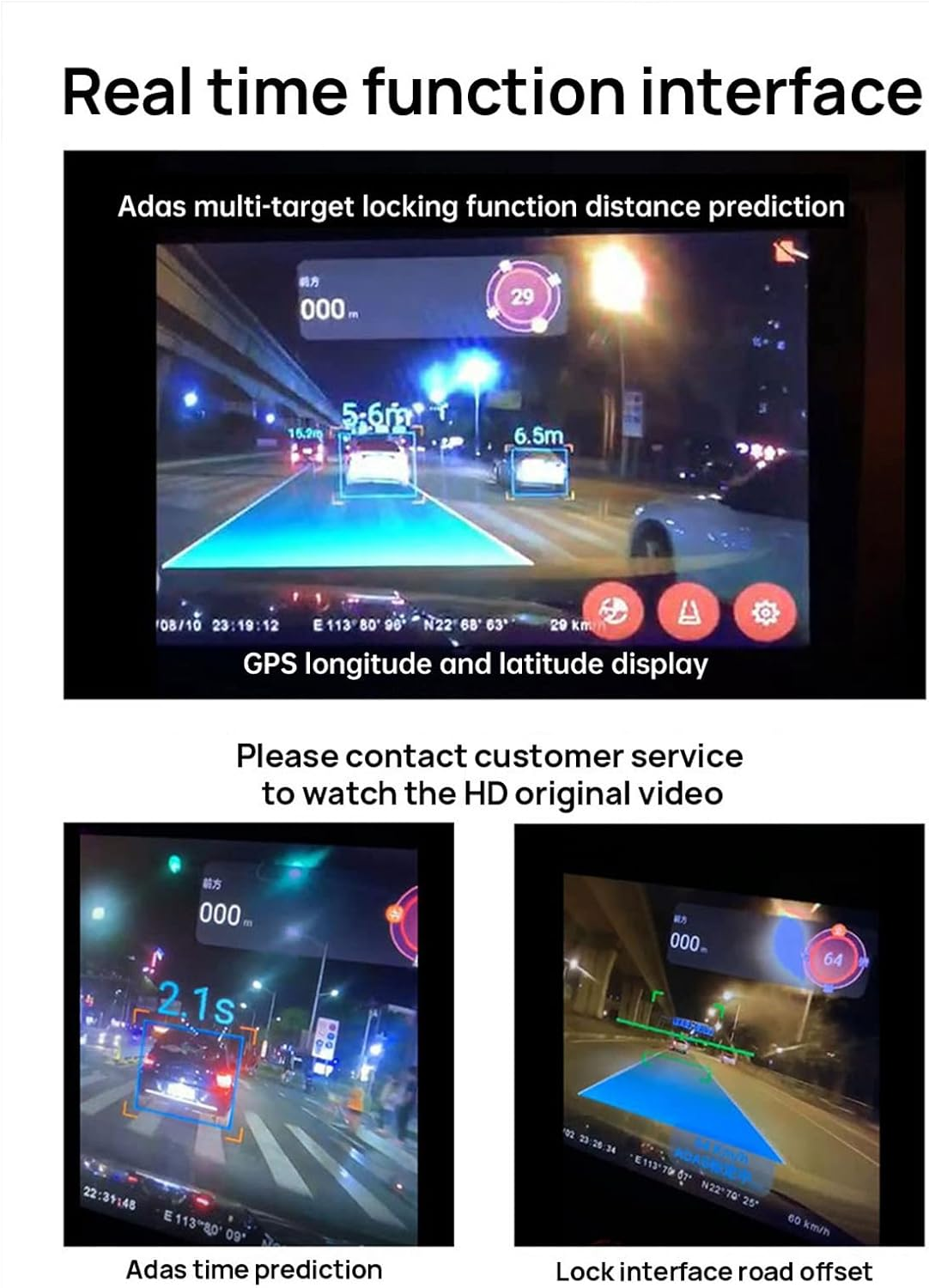 Car Front Rear Dash Cam, 720P Camera for Cars, USB Connection, ADAS Drive Assistant, Motion Detection, 170 Wide Angle, Aluminium Alloy GPS Smart Dash Cam image number 4