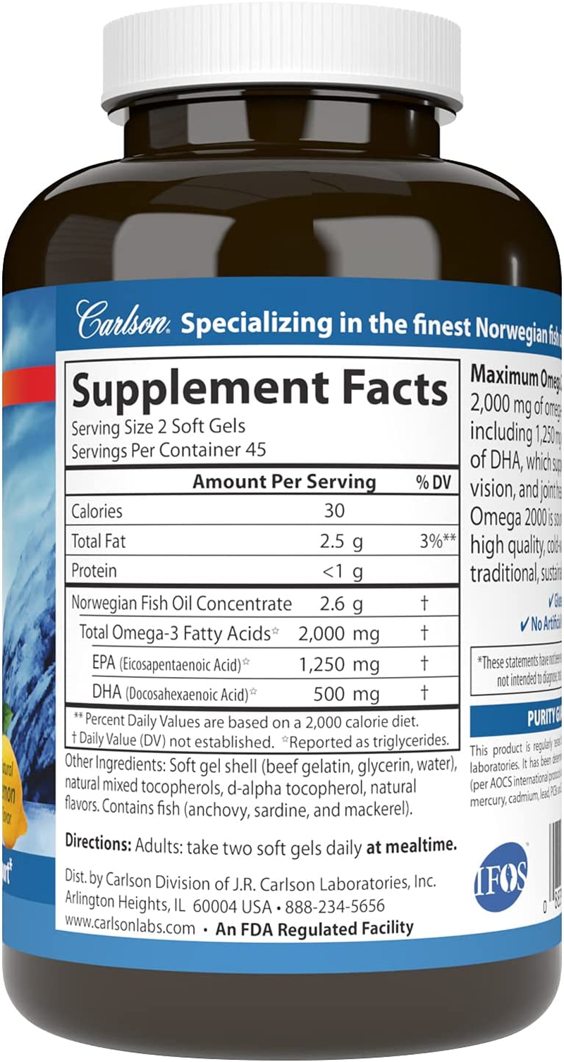 Carlson Labs - Maximum Omega 2000-90 Softgels image number 2