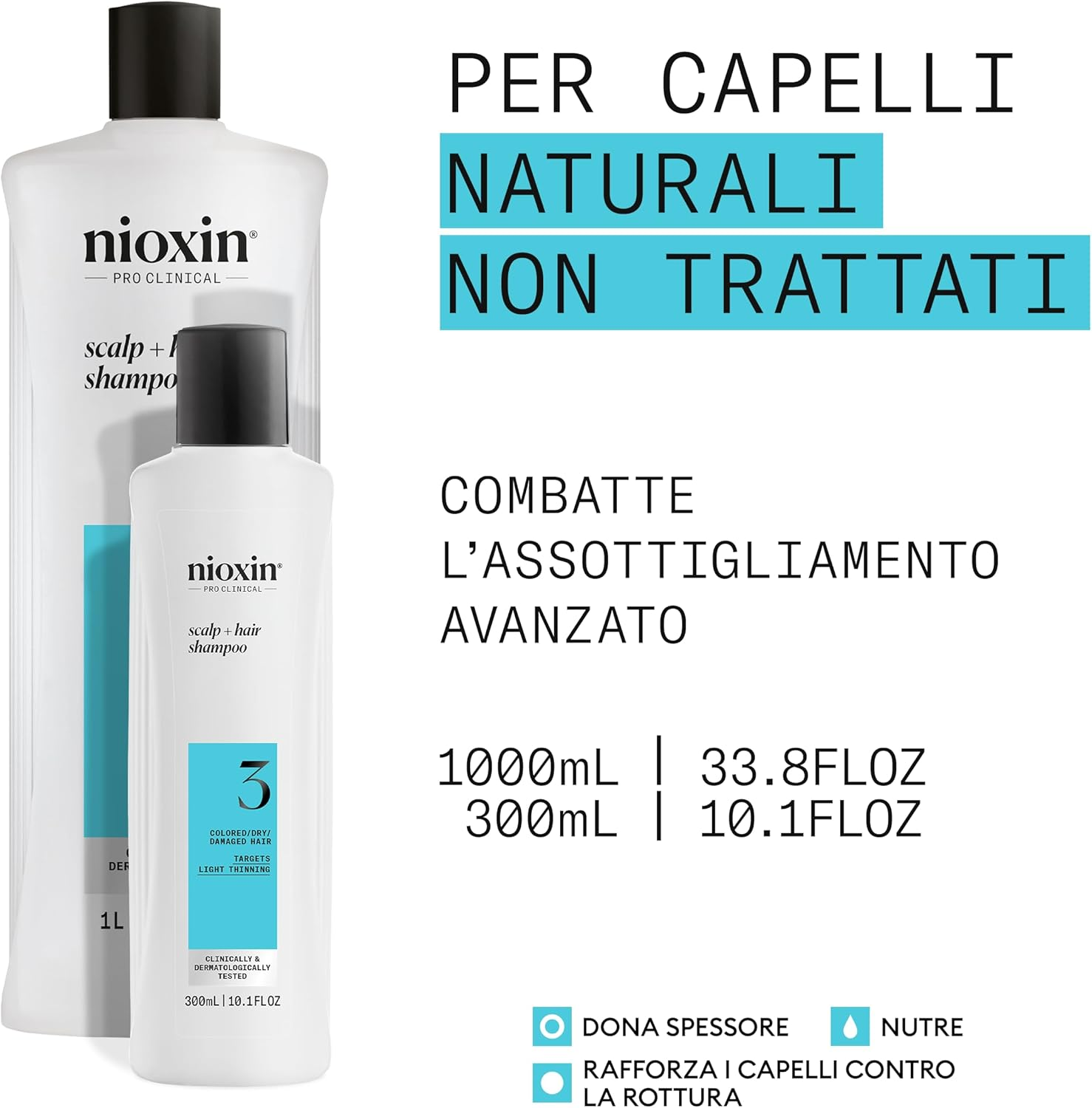 Nioxin System 3 Scalp plus Hair Thickening Shampoo for Damaged Hair with Light Thinning, 1000 Ml