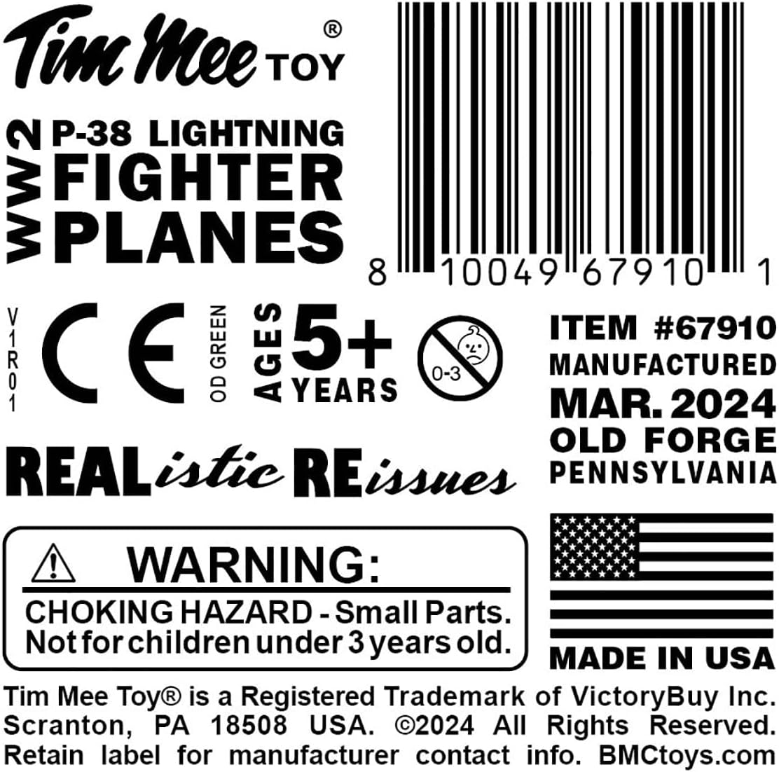 Timmee WW2 P-38 Lightning Fighter Plane - 2Pc OD Green Plastic Army Men Aircraft - Tan image number 2