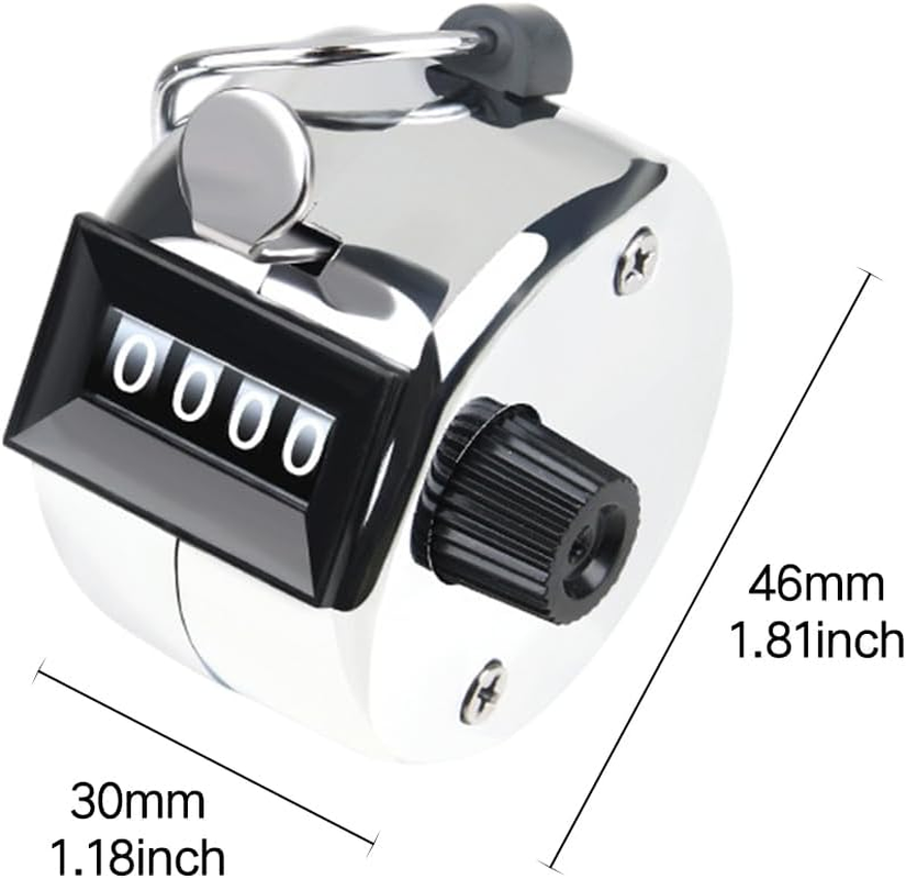 Clicker Counter, Hand Tally Counter Clicker, Metal Pitch Counter with 4 Digit Display and Finger Ring for Golf Stroke, Coaching, Lap, Row Sport, Event Counting