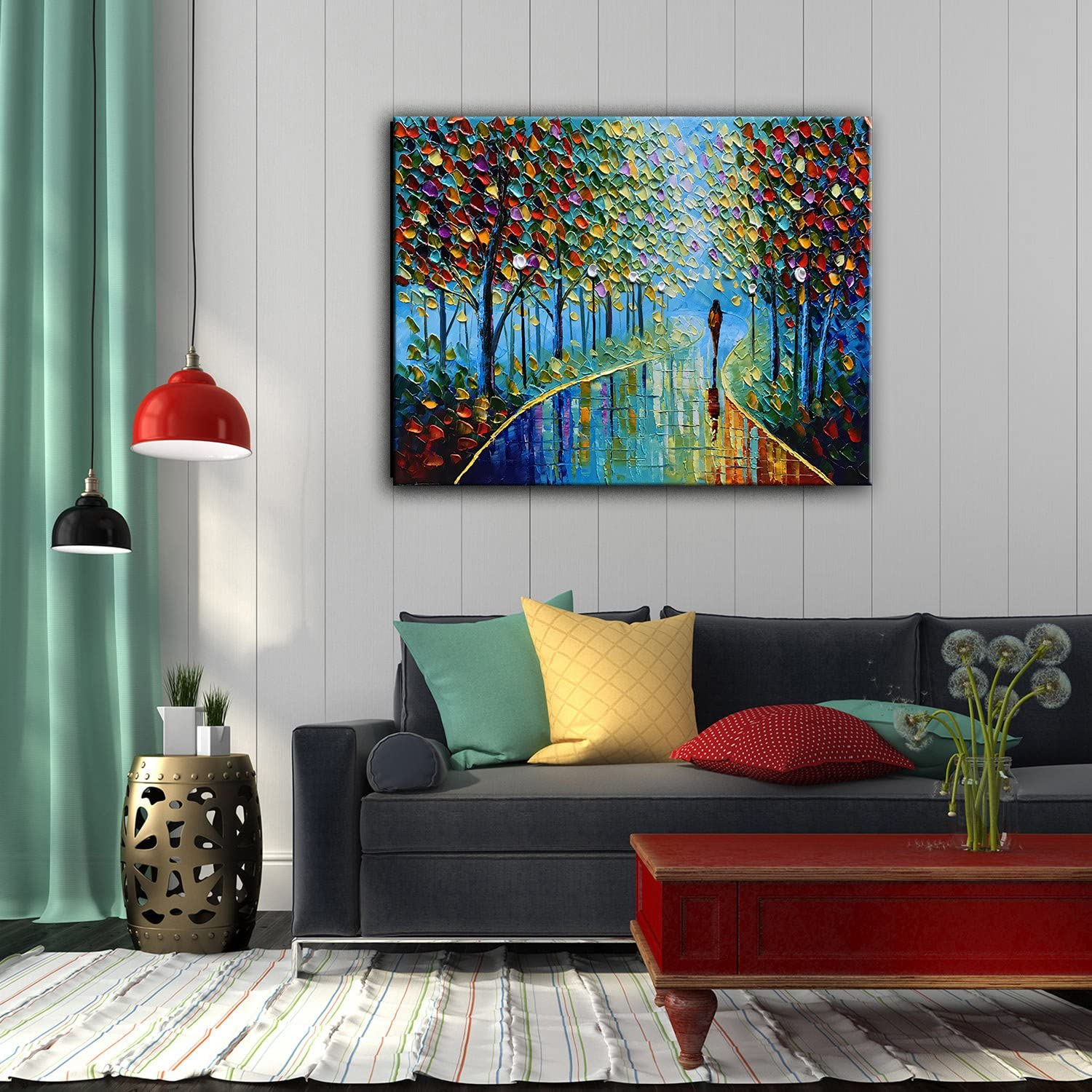 Landscape Oil Painting on Canvas Textured Tree Abstract Contemporary Art Wall Paintings Handmade Painting Home Office Decorations Canvas Wall Art Painting 24X36Inch image number 3