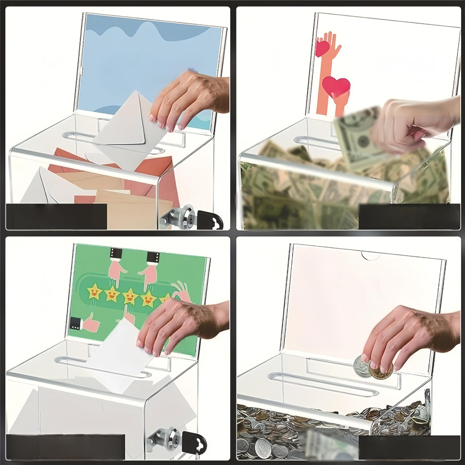 Aknebriax Suggestion Box with Sign Holder with Lock,Clear Ballot Box for Fundraising, Raffle, Tip Jar, School Voting.(Transparent Color) image number 2