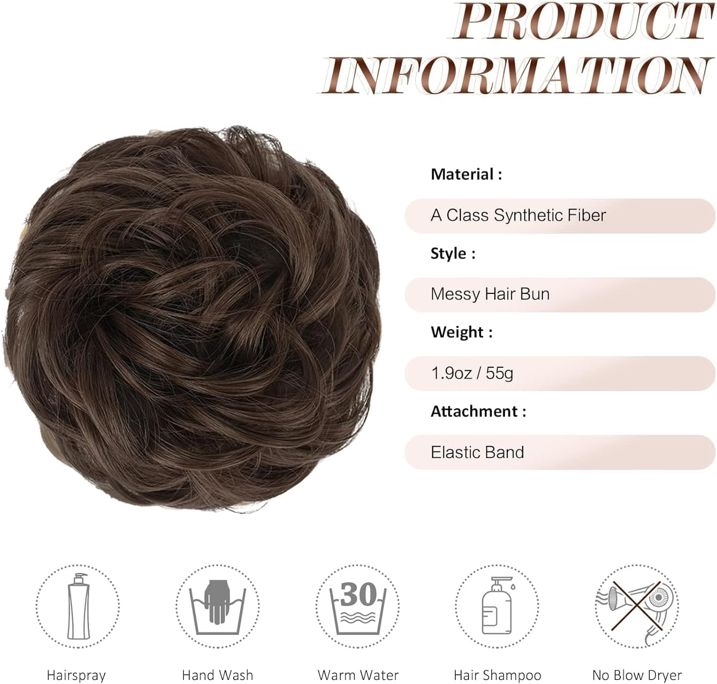 Creamily 2 PCS Messy Bun Hair Piece - Large Wavy Curly Elastic Hair Bun Scrunchies Ponytail Extensions Synthetic Chignon Hairpieces for Women - Medium Brwon image number 2