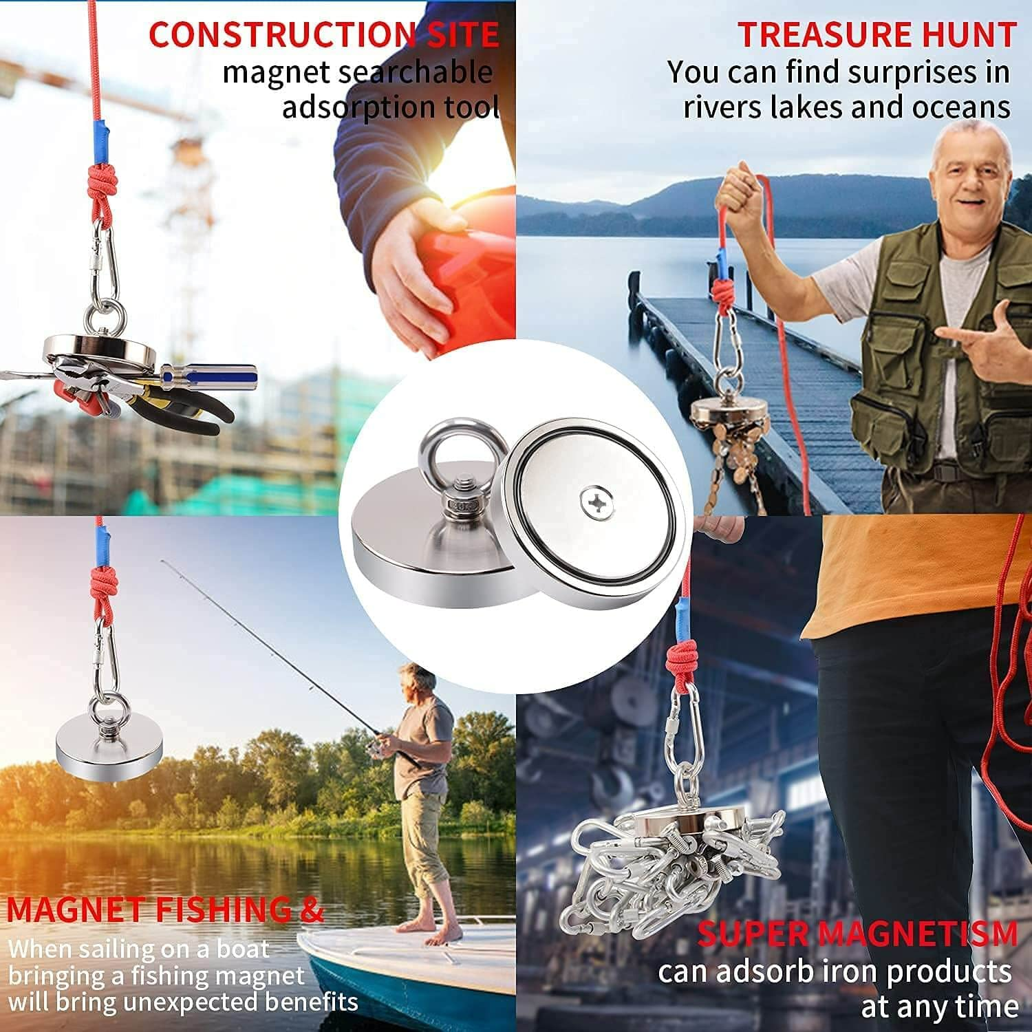 MIN CI Neodymium Magnets 255Lb Super Strong Magnet Fishing,Heavy Duty Magnetic Large Rare Earth Magnets with Countersunk Hole Eyebolt for Magnetic Fishing Salvage Underwater Retrieval Industrial 2Pack image number 3