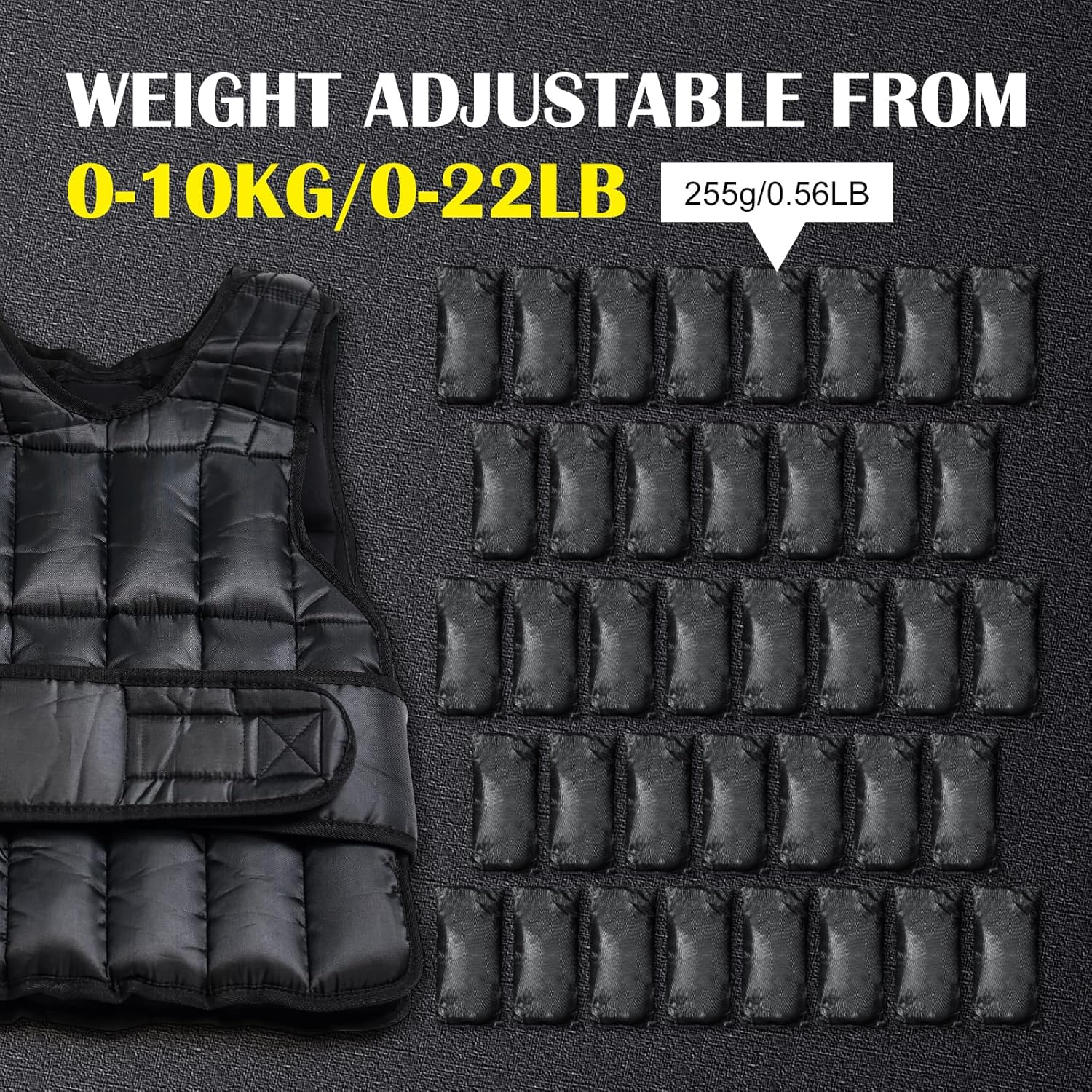 Professional Weighted Vest with 38 Weight Packs - Adjustable Weight Jacket for Men & Women,10Kg/15Kg/20Kg Exercise Vest Ideal for Strength Training, Marathon Running, Jogging, Home Fitness & Cardio - 15Kg-Black image number 3