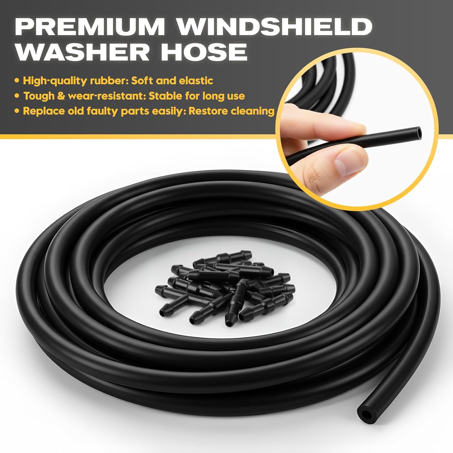 Windshield Washer Hose Kit, 4M Flexible Rubber Hose and 30 Leak-Proof Connectors, Suitable for Most Car Windshield Nozzle Installations, Used to Connect Water Pump and Nozzles image number 3