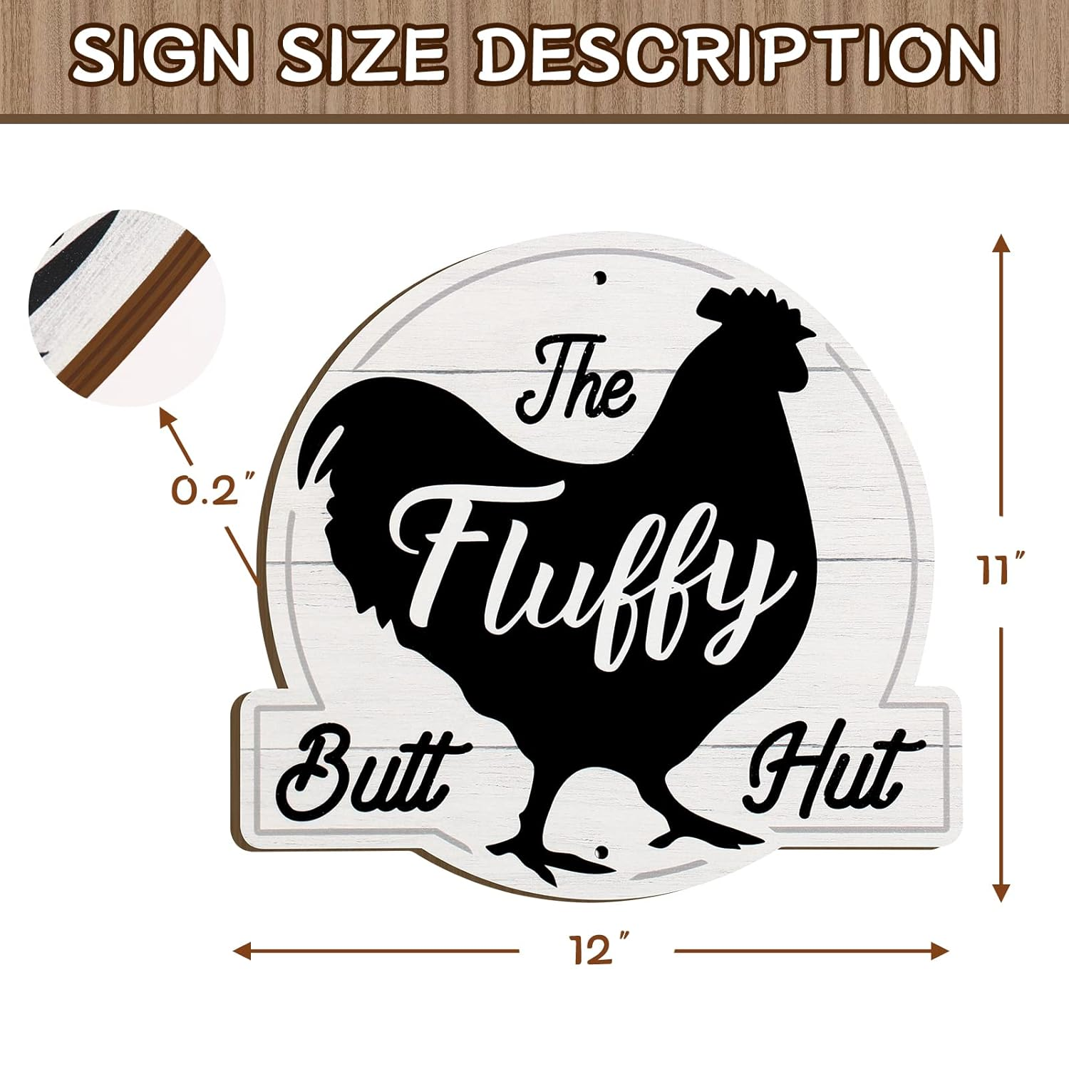 Zzbakress the Fluffy Butt Hut Signs,Chicken Coop Sign,Home Chicken Shed Decor (White) image number 4