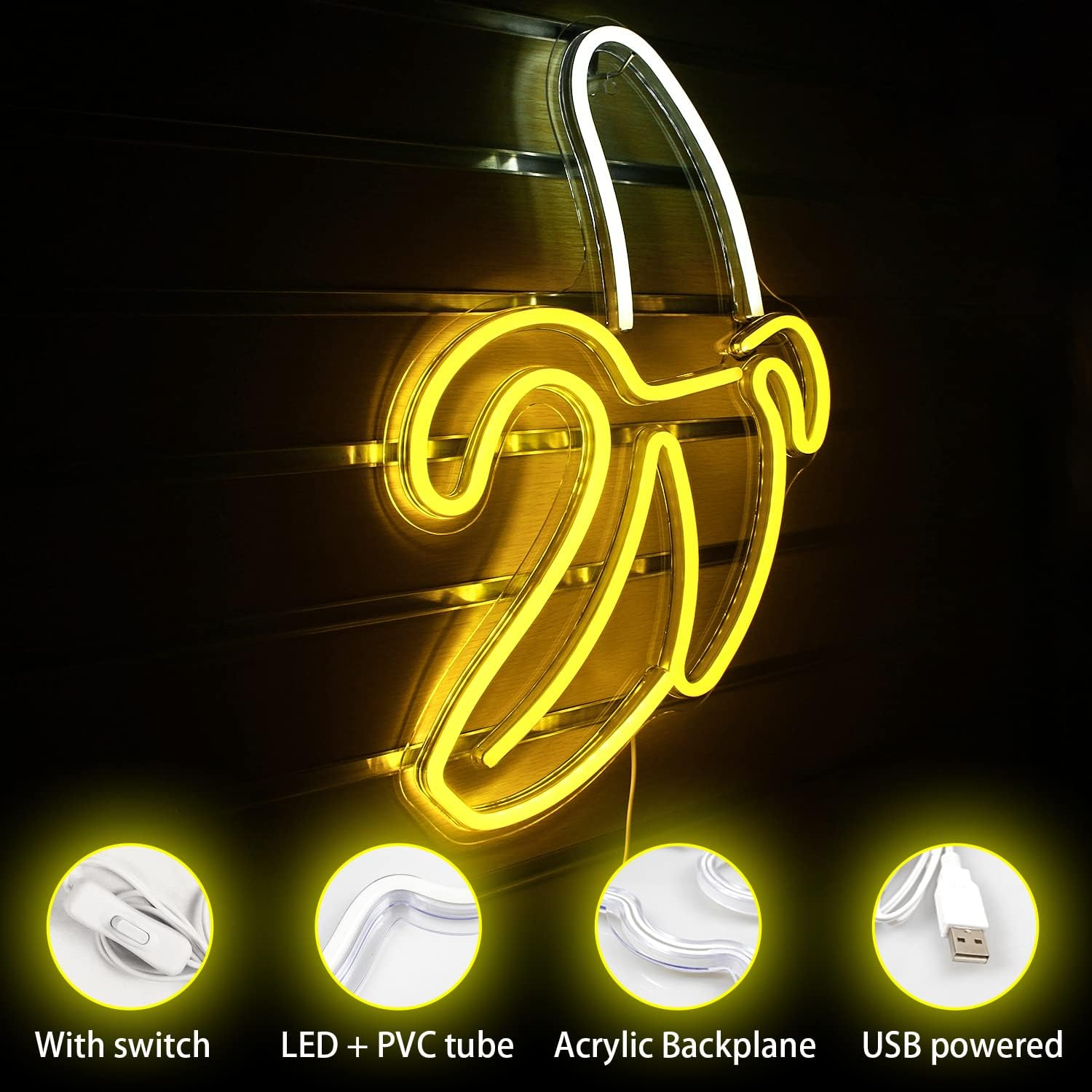 Banana Neon Signs Neon Lights LED Art Decorative Wall Lights Neon Lights for Room Wall Birthday Party Bar Decoration 11''X19.7'' (Warm Yellow) image number 3