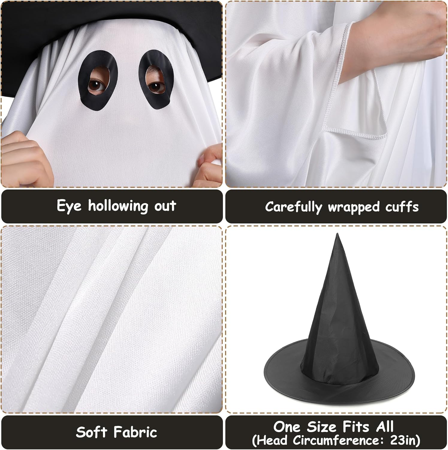 Halloween Ghost Costume Kit- Fancy Dress Cosplay Ghost Costume- Halloween Cape Top White Ghost Ornament