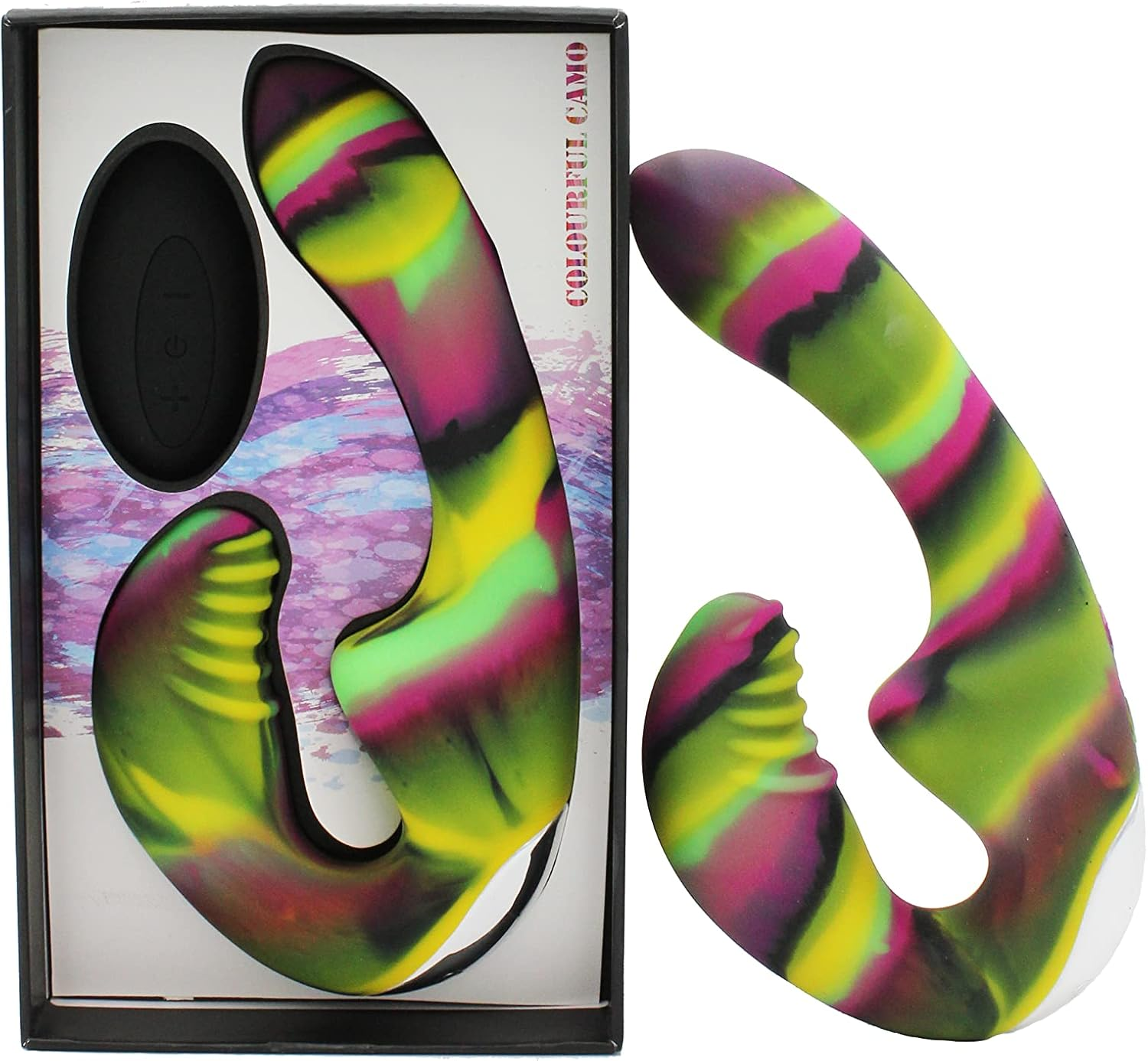 Colourful Camo Tandem Remote Control Strapless Strapon, Yellow