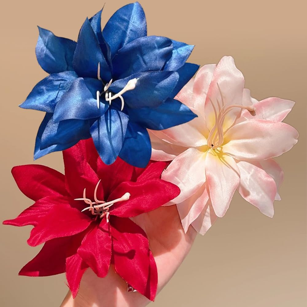 Lily Hair Clip Flower 12 Cm Blue Pink Red Hawaiian Hair Clip Flower Side Lily Floral Hair Clips Women'S Colourful Tropical Hair Clips Flowers Summer Beach Holiday Lily Flower Hair Clip Hair image number 2