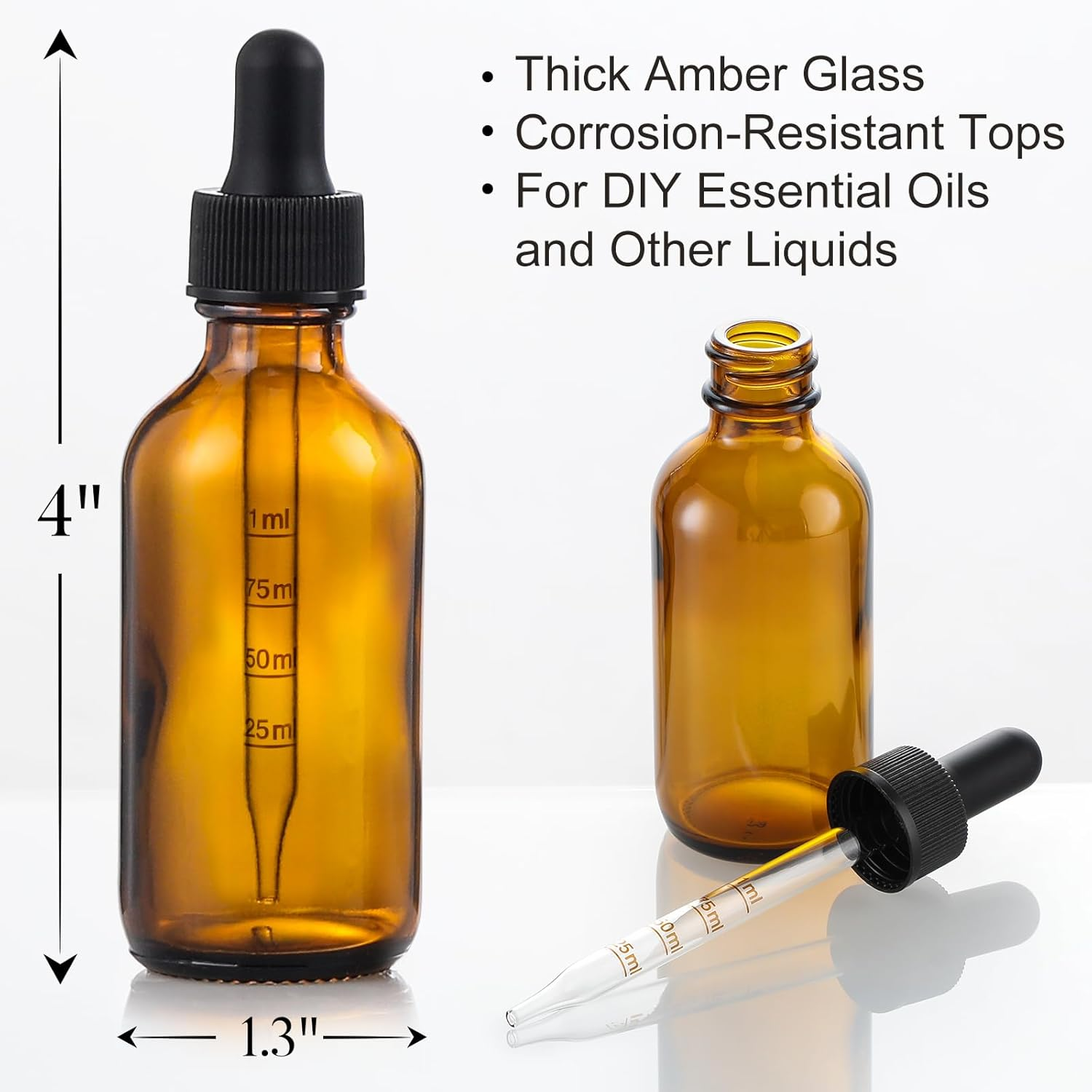 4 Pack 1 Oz Glass Dropper Bottles with Measured Dropper - 30Ml Dark Amber Tincture Bottles with Graduated Calibrated Glass Eye Droppers (1Ml) for Essential Oils, Liquids - Leakproof Travel Bottles image number 5
