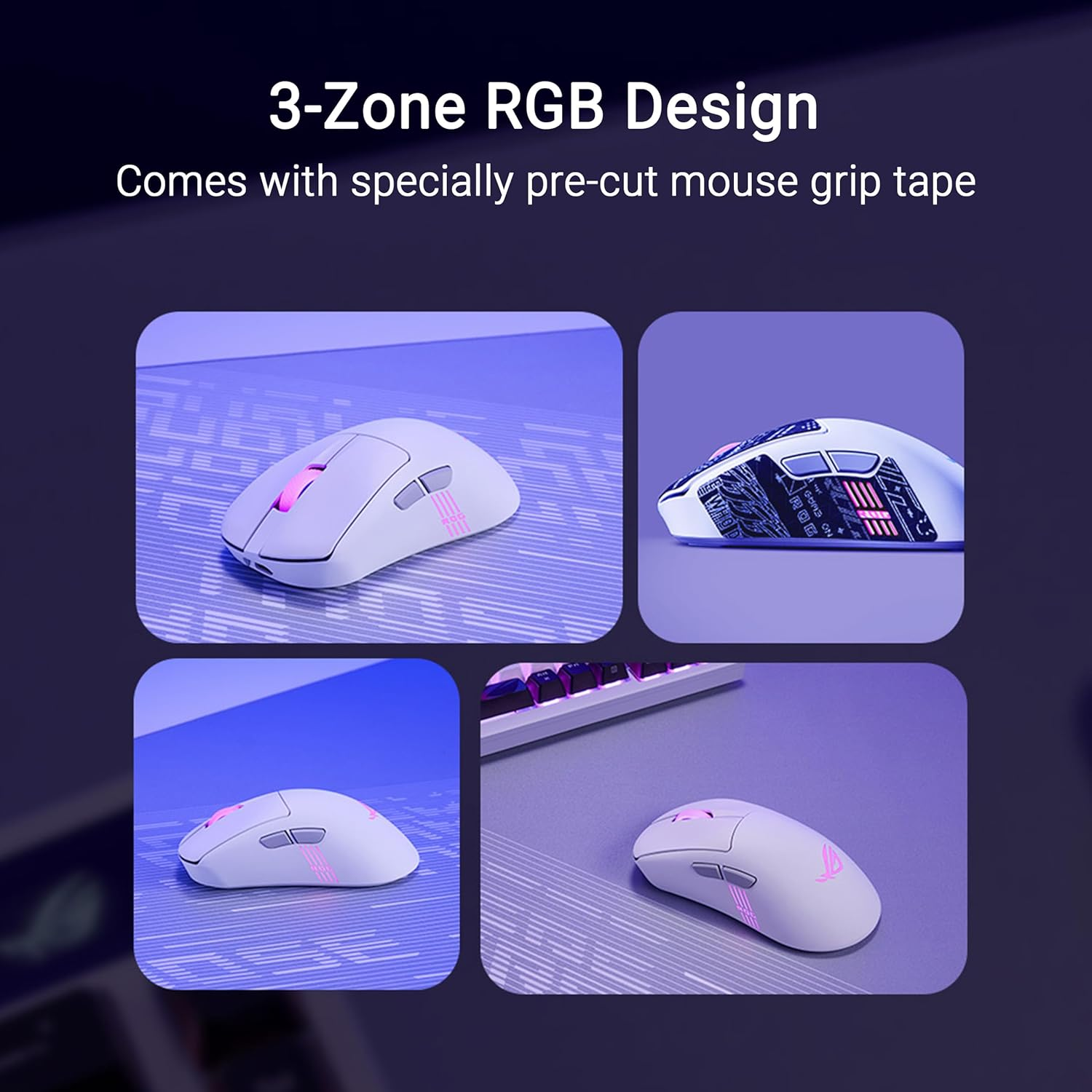 ASUS ROG Keris II Origin Wireless Gaming Mouse, 64G Lightweight, Ergonomic, Push-Fit Switch Socket, 42K Optical Sensor, ROG Micro Switch II, ROG Omni Receiver, 5 Programmable Buttons, Moonlight White