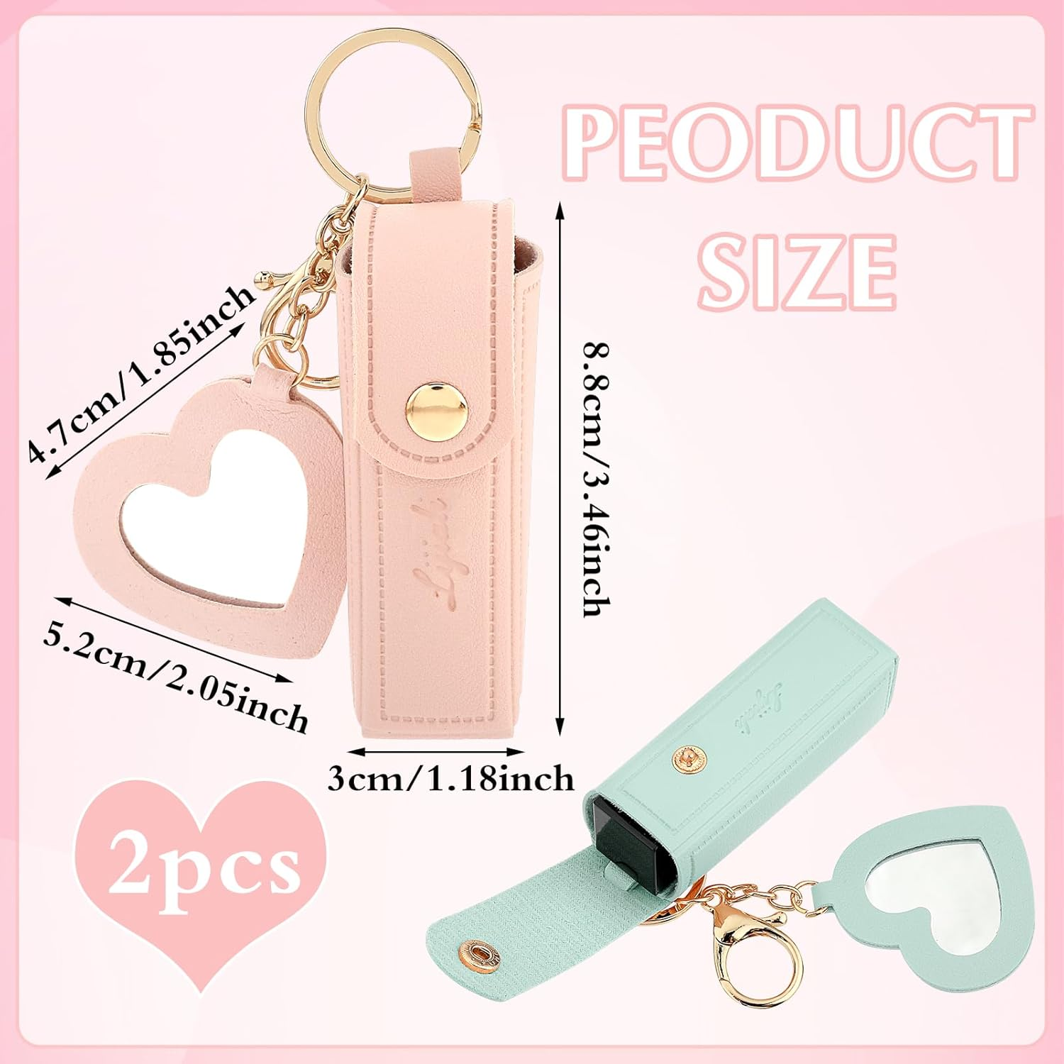 Ouligay 2 Pieces Leather Lipstick Cases Portable Lipstick Keychain Holder Chapstick Holderchapstick Keychain Holder for Women Party,Holiday Gifts(Green,Pink), Green,Pink image number 4